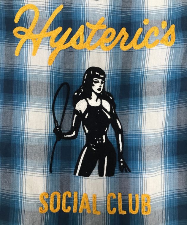 Hysteric Glamour (ヒステリックグラマー) SOCIAL CLUB刺繍 ウエスタンシャツ ブルー×ホワイト サイズ:Ｓ