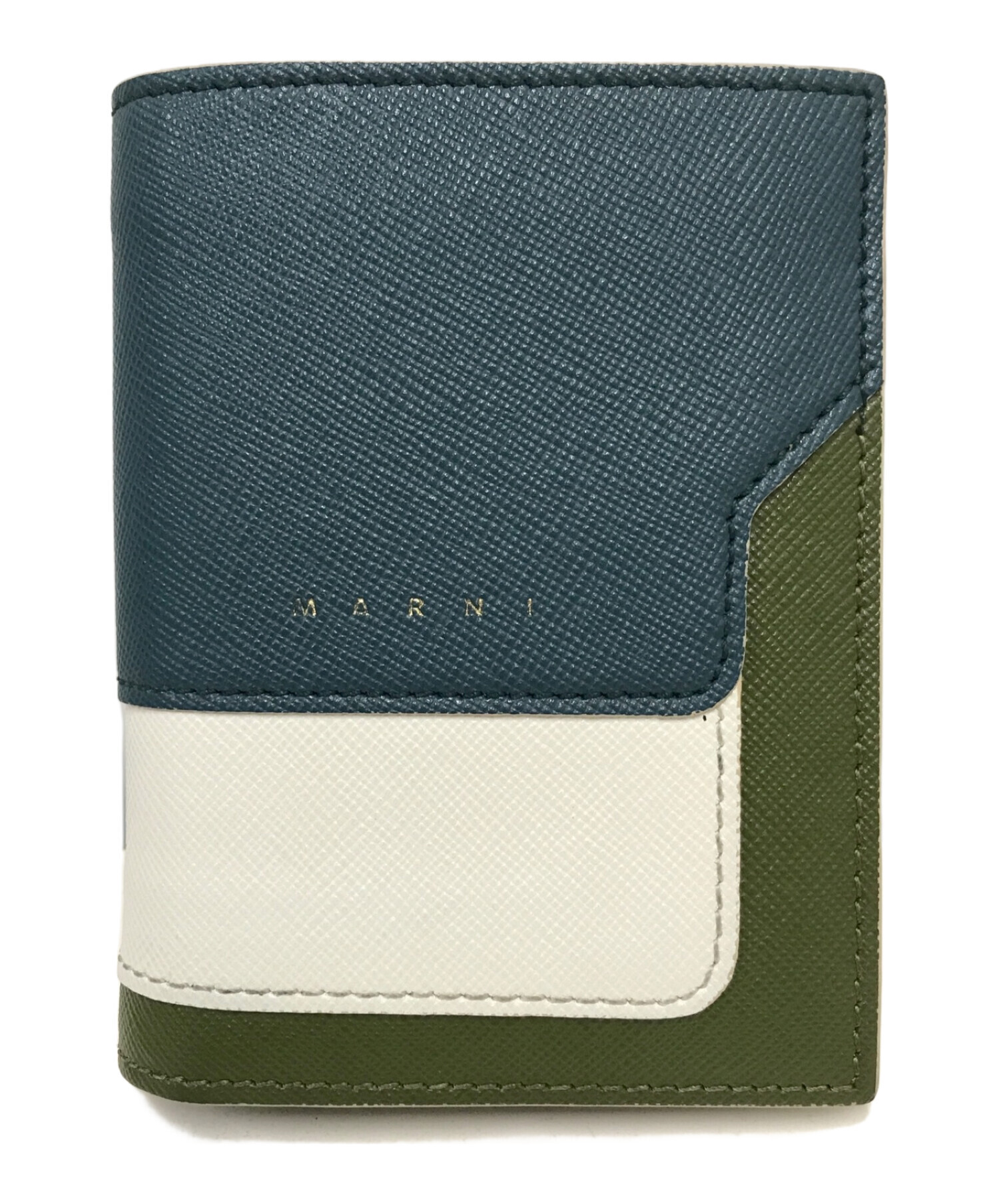 MARNI (マルニ) 二つ折り ミニ財布 サフィアーノレザー ブルー×グリーン