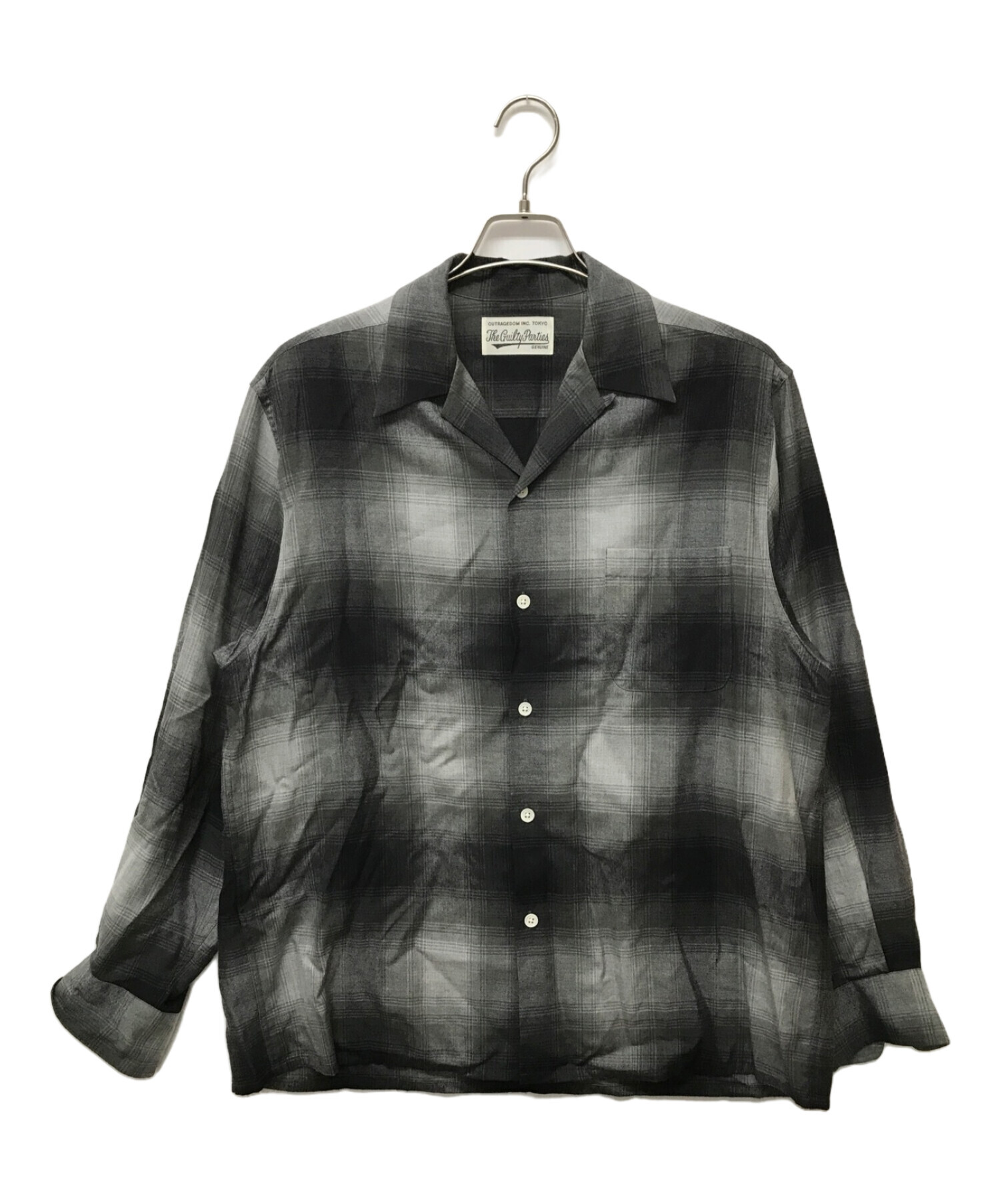 WACKO MARIA (ワコマリア) OMBRE CHECK OPEN COLLAR SHIRT L/S ブラック サイズ:SIZE M