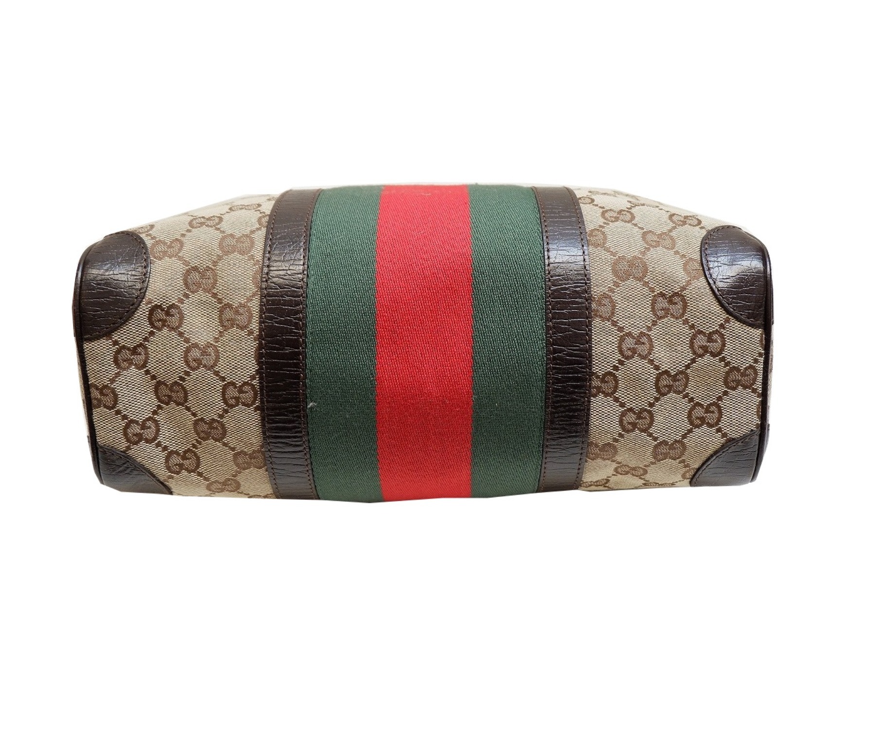 GUCCI (グッチ) シェリーラインGGキャンバスレザーハンドバッグ ブラウン×ベージュ シェリーライン 213317 30458