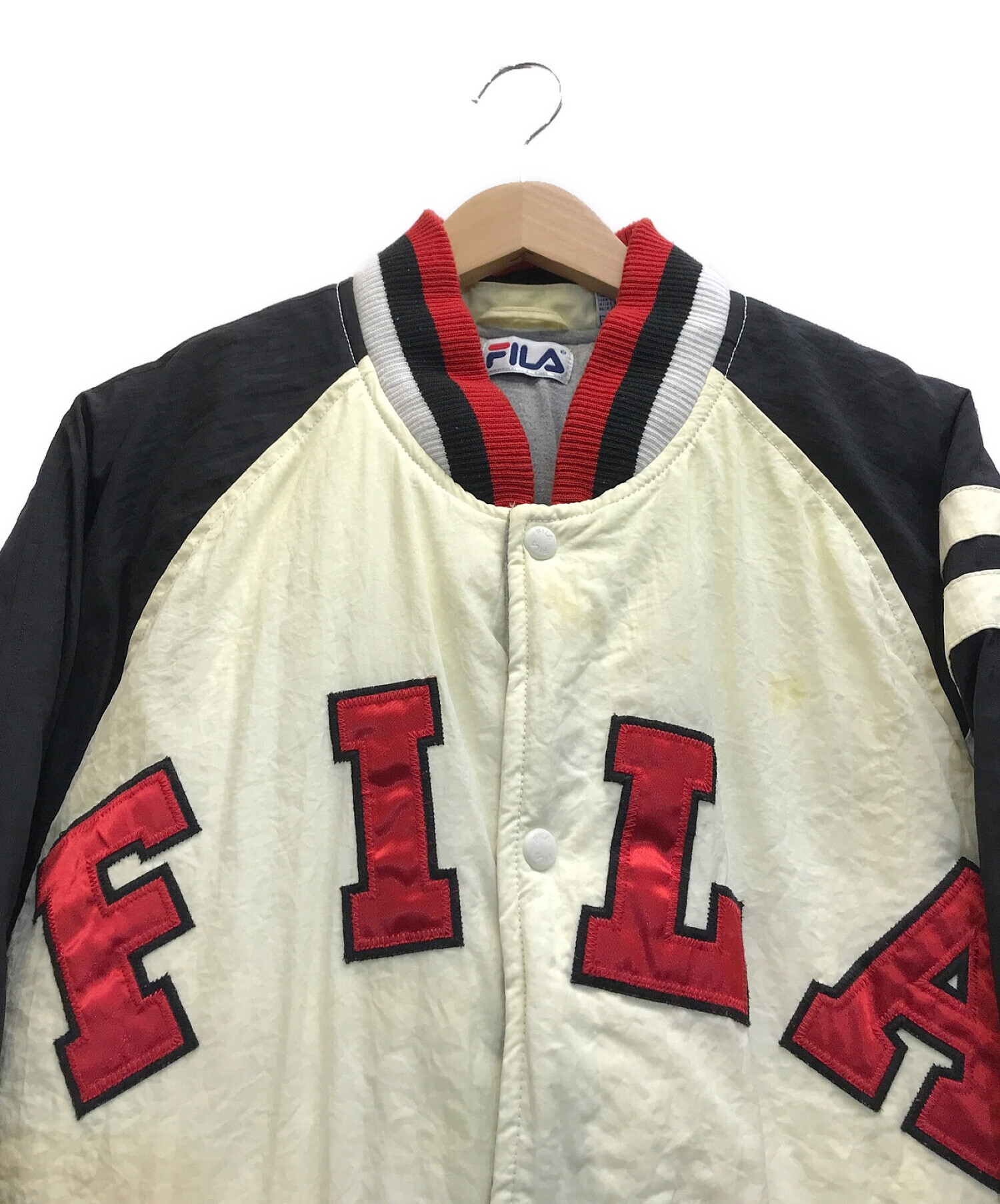 FILA (フィラ) [古着]90s中綿スタジャン ベージュ×ブラック サイズ:XL