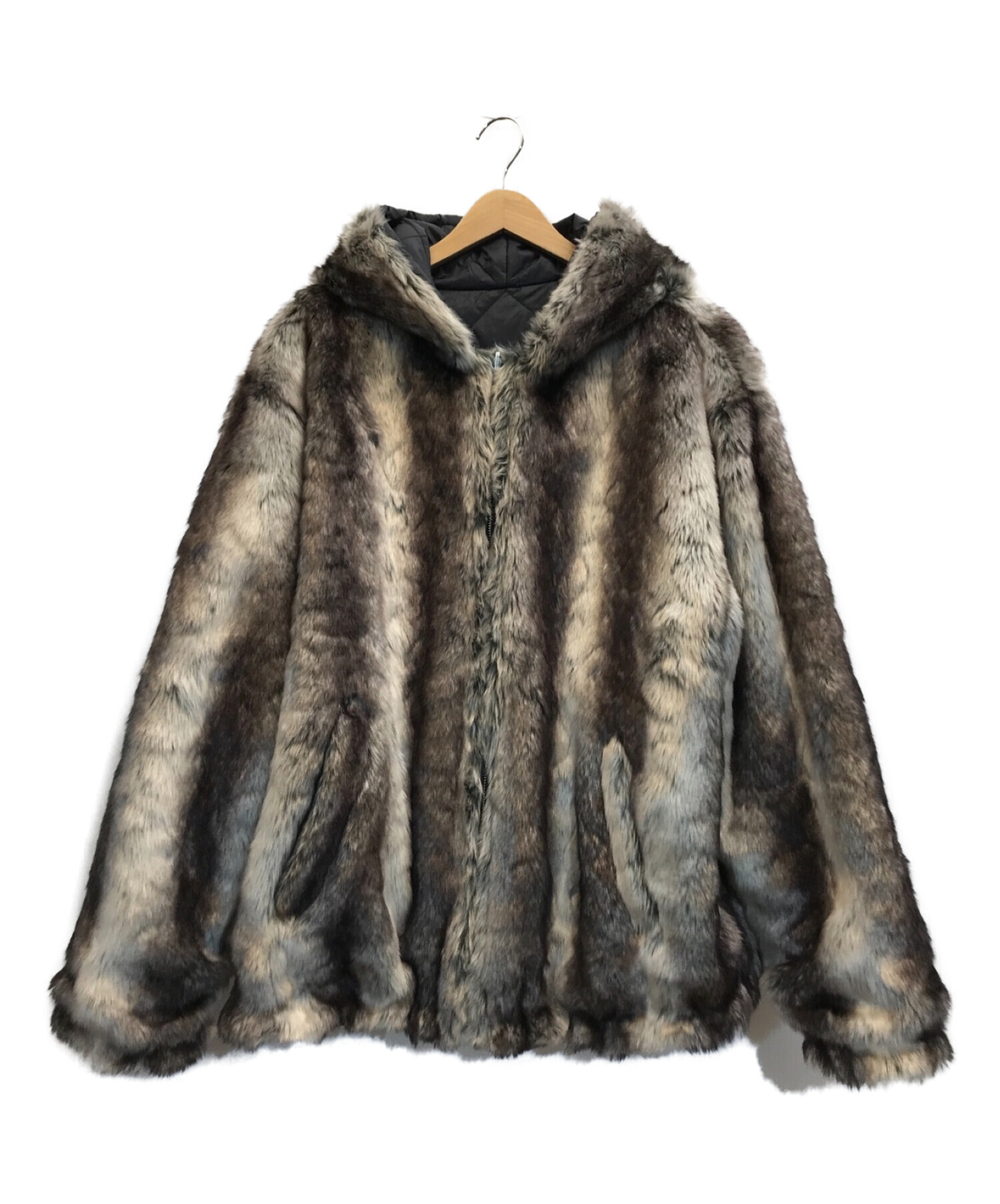 ジャケット/アウターFaux Fur Reversible Hooded Jacket XL 黒