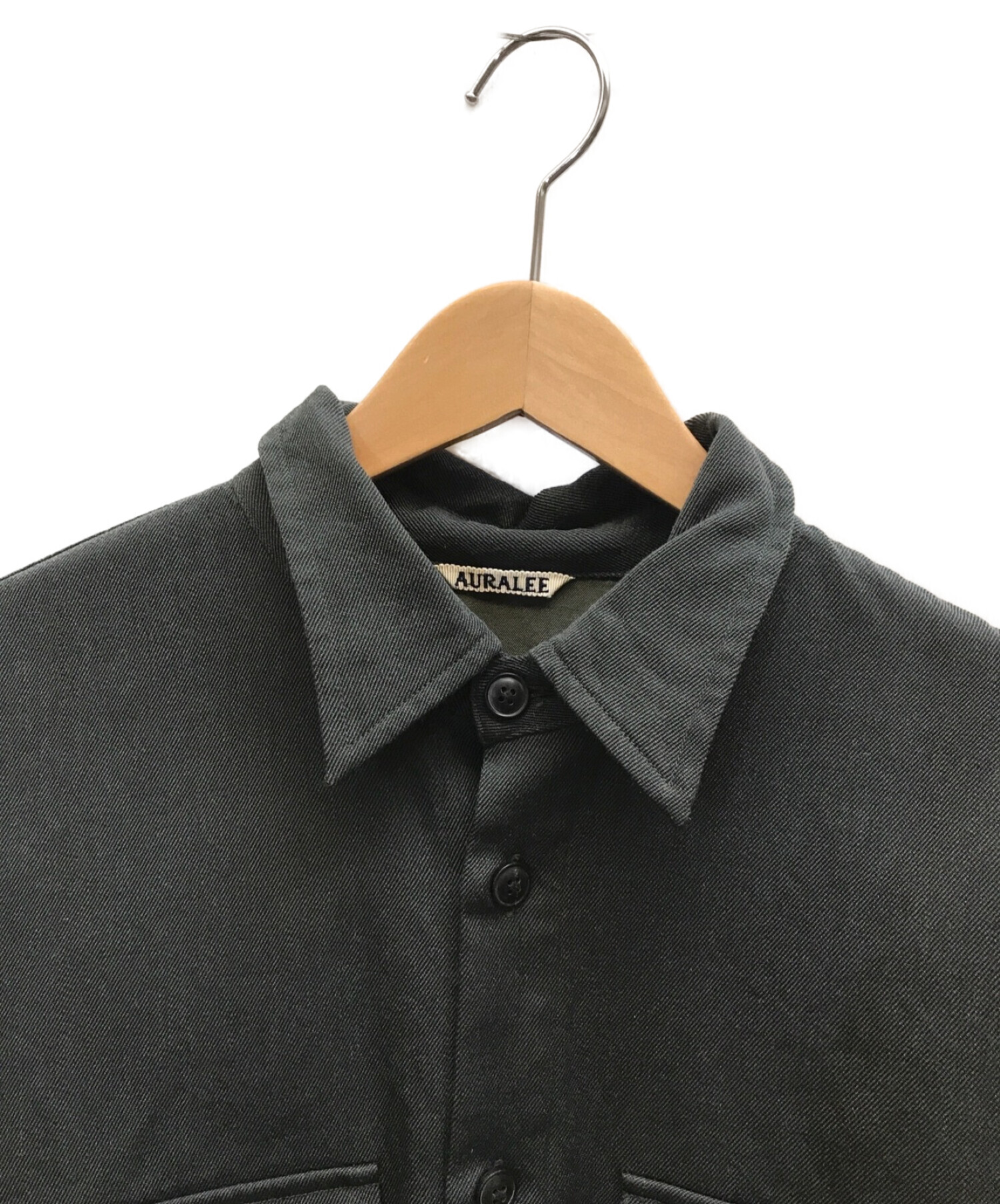 AURALEE (オーラリー) WOOL KID MOHAIR GABARDINE SHIRTS ウールキッドモヘアギャバジンシャツ グリーン  サイズ:3