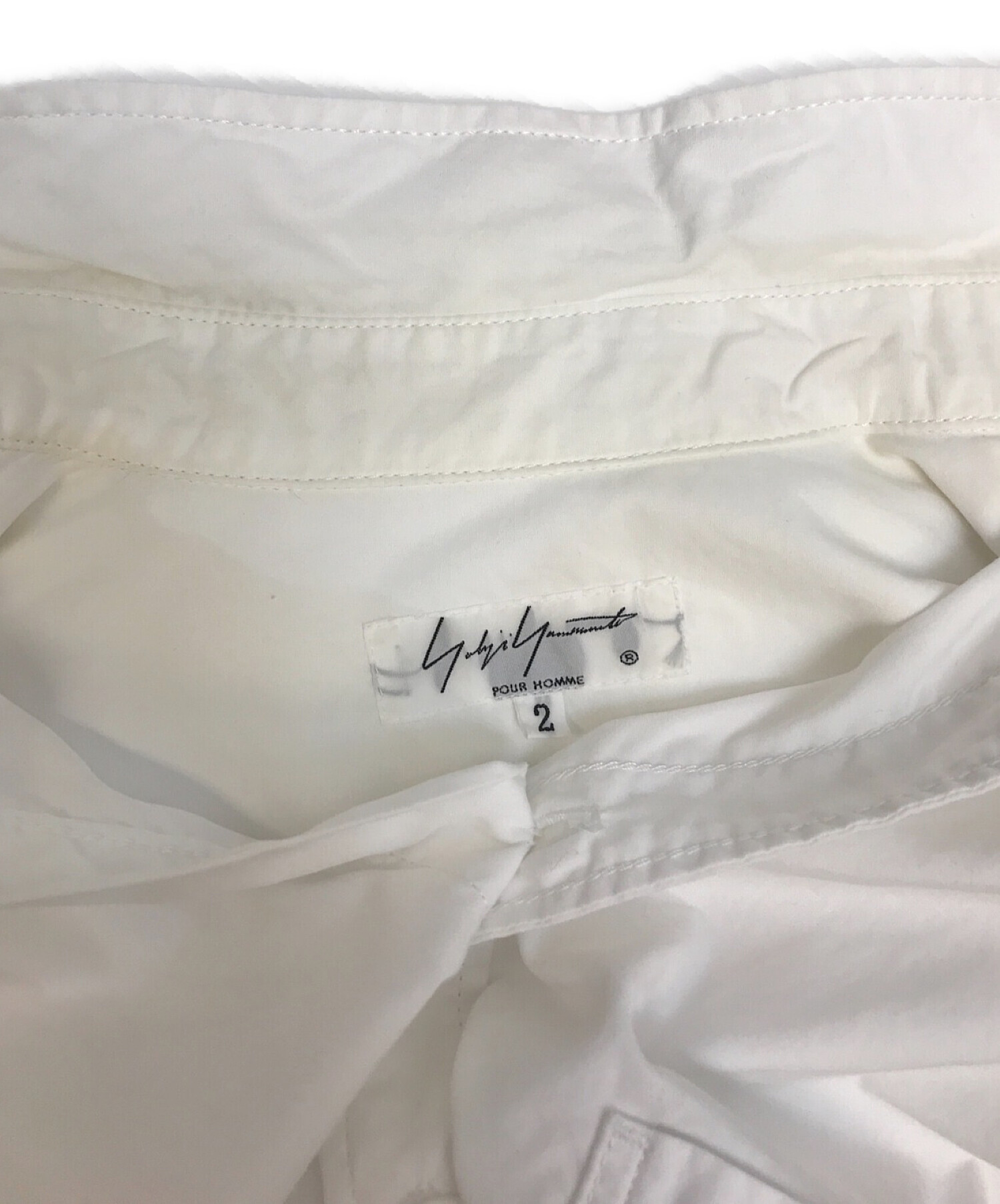 Yohji Yamamoto pour homme (ヨウジヤマモトプールオム) 台襟ロングカラー環縫いシャツ ホワイト サイズ:2