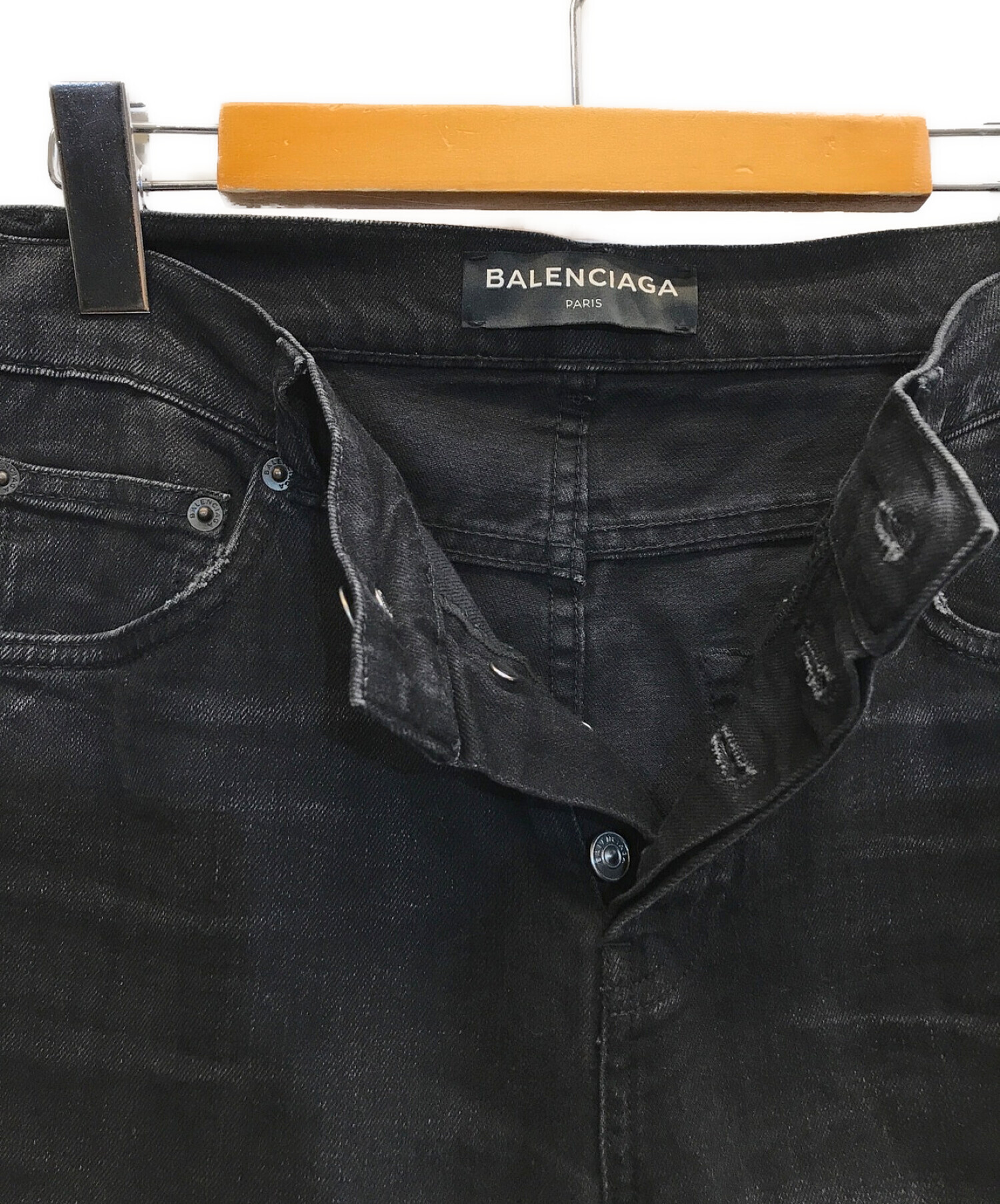 BALENCIAGA (バレンシアガ) ダメージ加工スキニーデニムパンツ ブラック サイズ:28