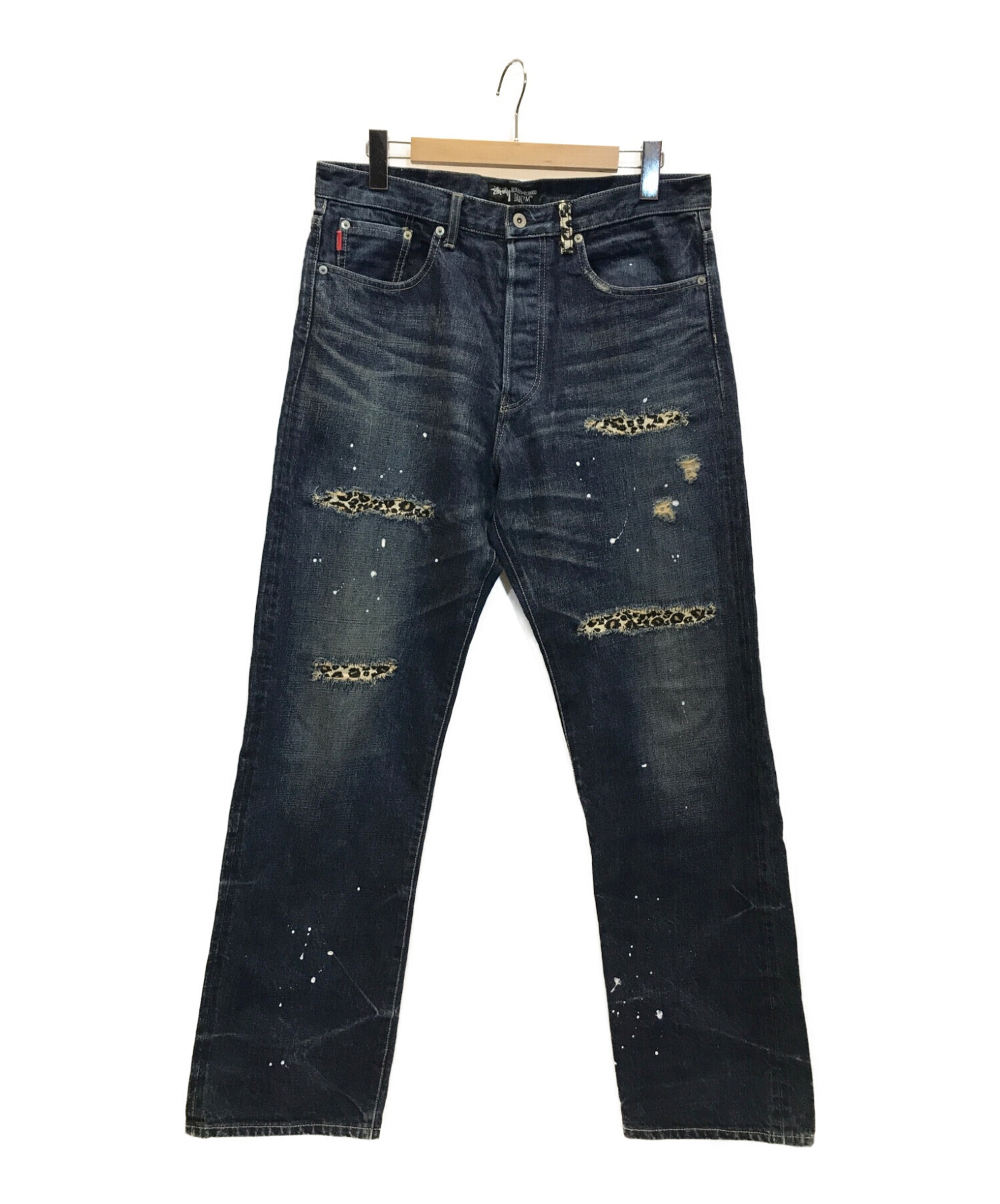 stussy (ステューシー) 台場 5周年記念 リペア加工ROUGH RUGGED DENIM ダメージリジットデニムパンツ インディゴ サイズ:34