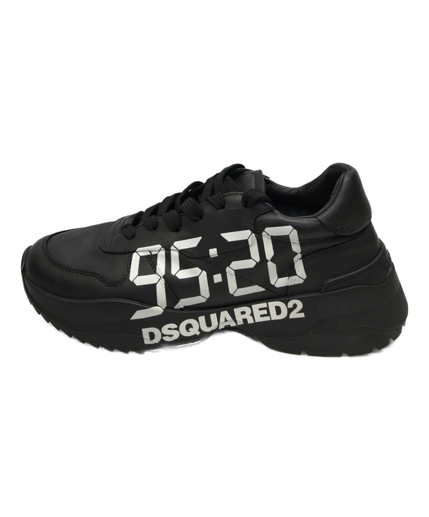 DSQUARED2 (ディースクエアード) LACE-UP LOW TOP SNEAKERS プリントレザースニーカー ブラック サイズ:42