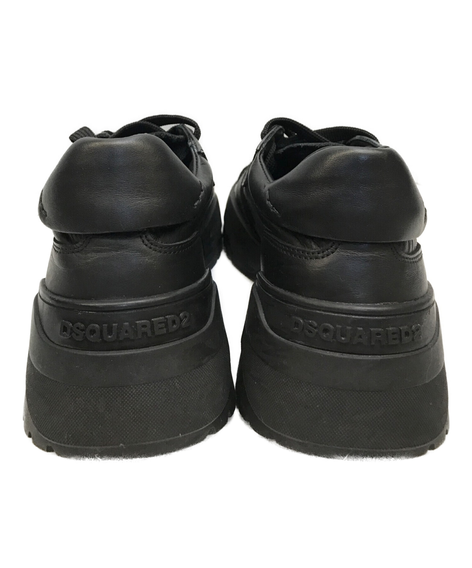 DSQUARED2 (ディースクエアード) LACE-UP LOW TOP SNEAKERS プリントレザースニーカー ブラック サイズ:42