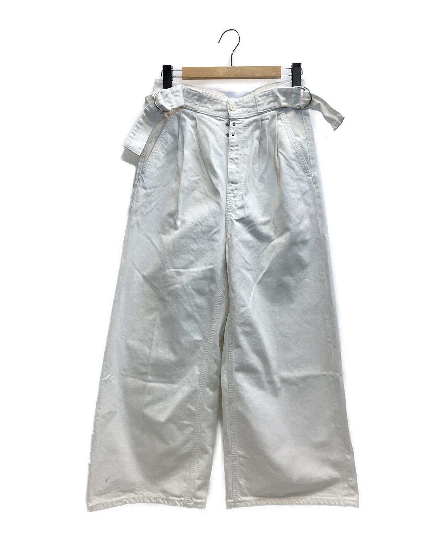 MM6 Maison Margiela (エムエムシックス メゾンマルジェラ) 19SSベルテッドタックワイドパンツ ホワイト サイズ:40