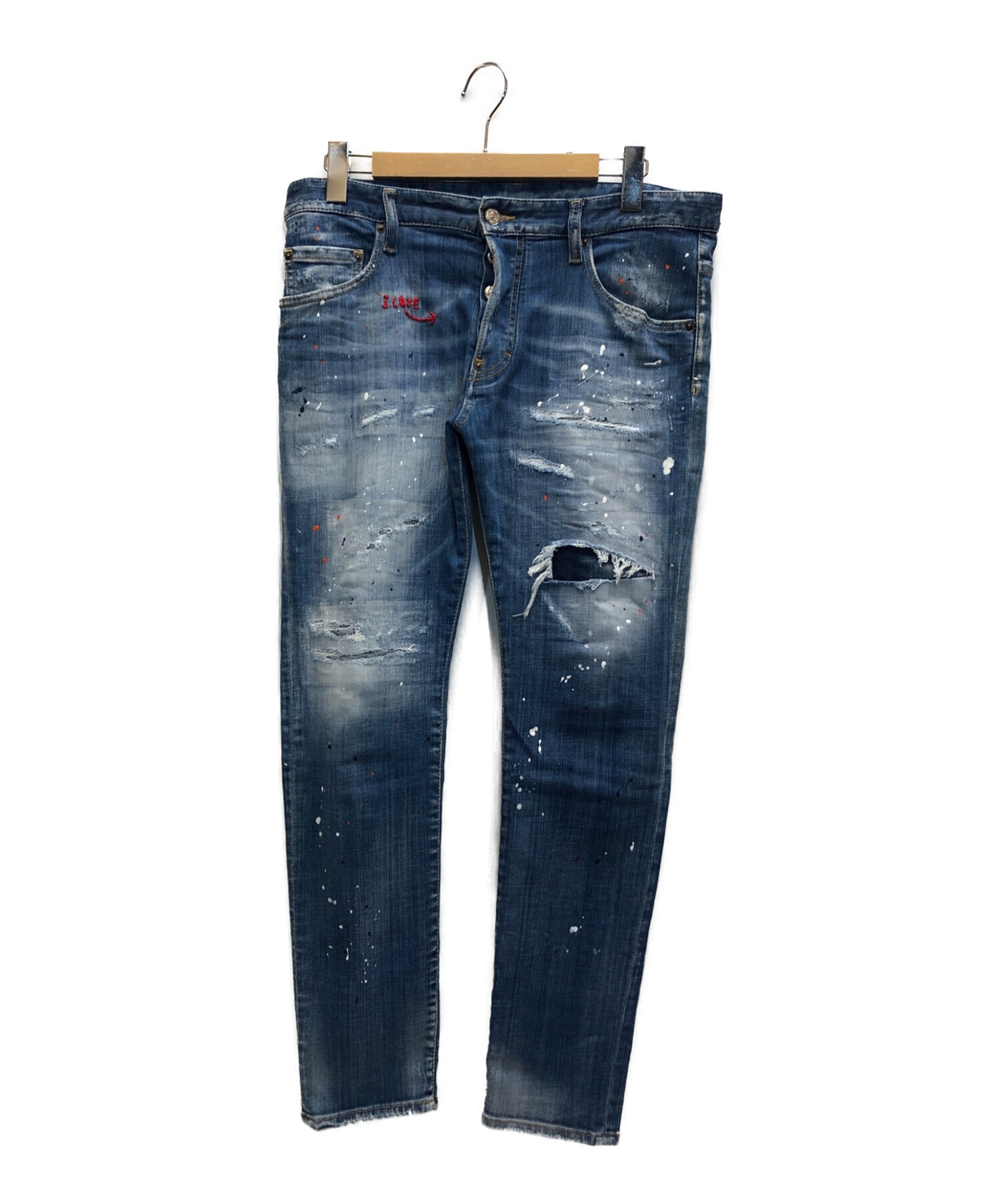 DSQUARED2 (ディースクエアード) 22SS Medium Breeze Wash Skater Jeans /刺繍 スプラッシュペイント  デニム ブルー サイズ:48