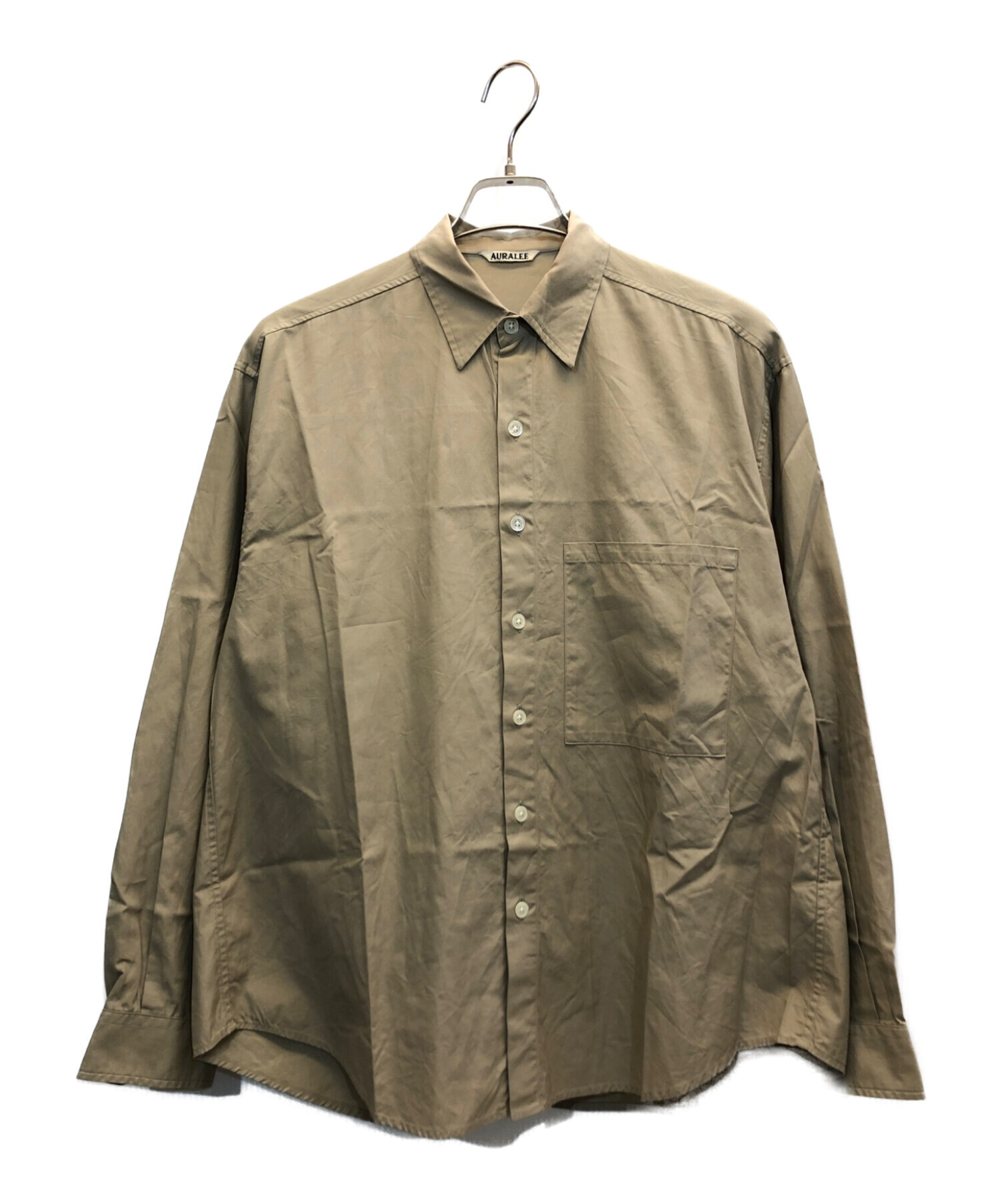 AURALEE (オーラリー) WASHED FINX TWILL BIG SHIRTS　ウォッシュドフィンクスツイルビッグシャツ カーキ サイズ:3