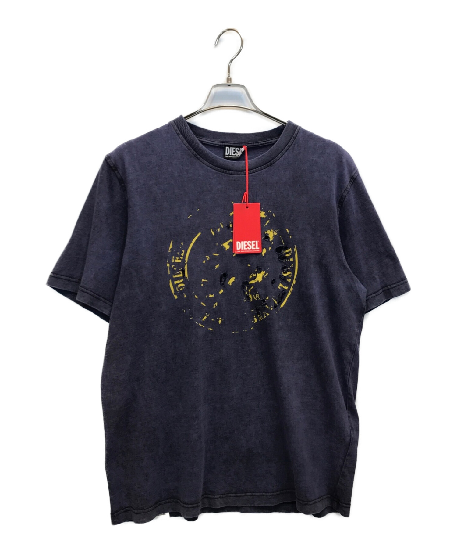 DIESEL (ディーゼル) T-JUST-E30 T-SHIRT　ダメージ加工Tシャツ ネイビー サイズ:L