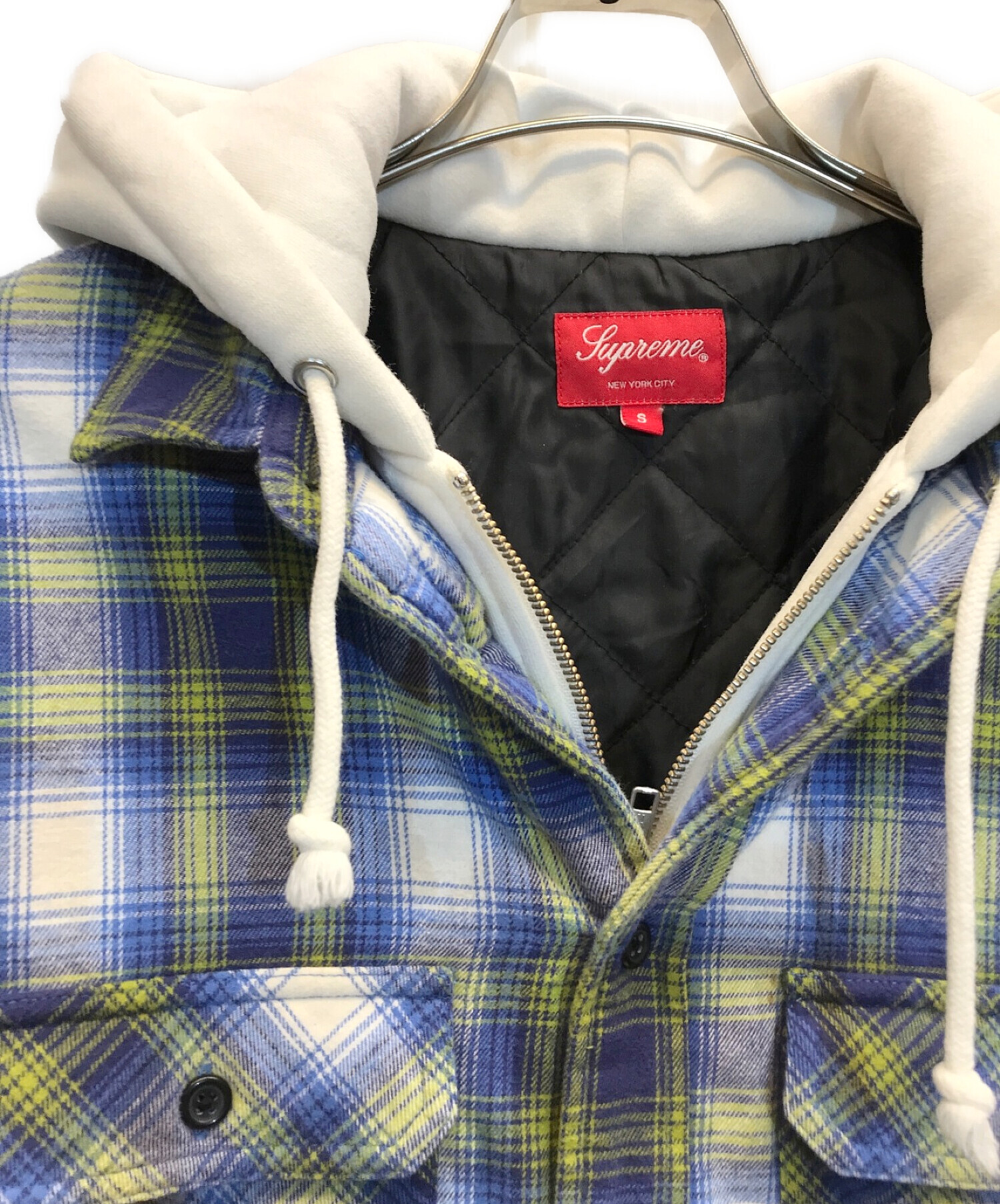 Supreme (シュプリーム) 21AW Hooded Flannel Zip Up Shirt　フーディー フランネル ジップ アップ シャツ　 レイヤードシャツパーカー ブルー サイズ:S