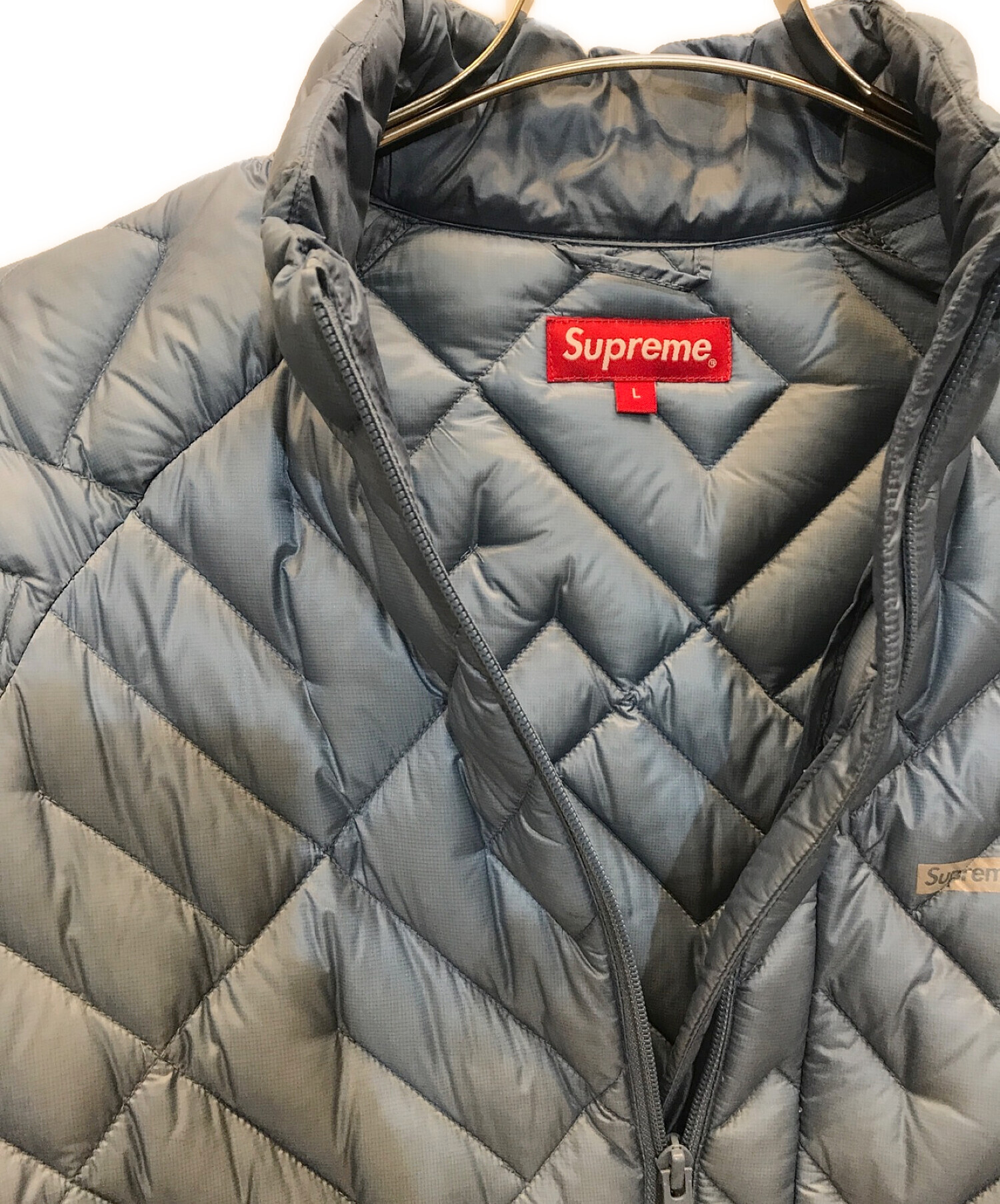 Supreme (シュプリーム) 21AW Spellout Quilted Down Jacket　スペルアウト キルト ライトウェイト ダウン  ジャケット ブルー サイズ:L