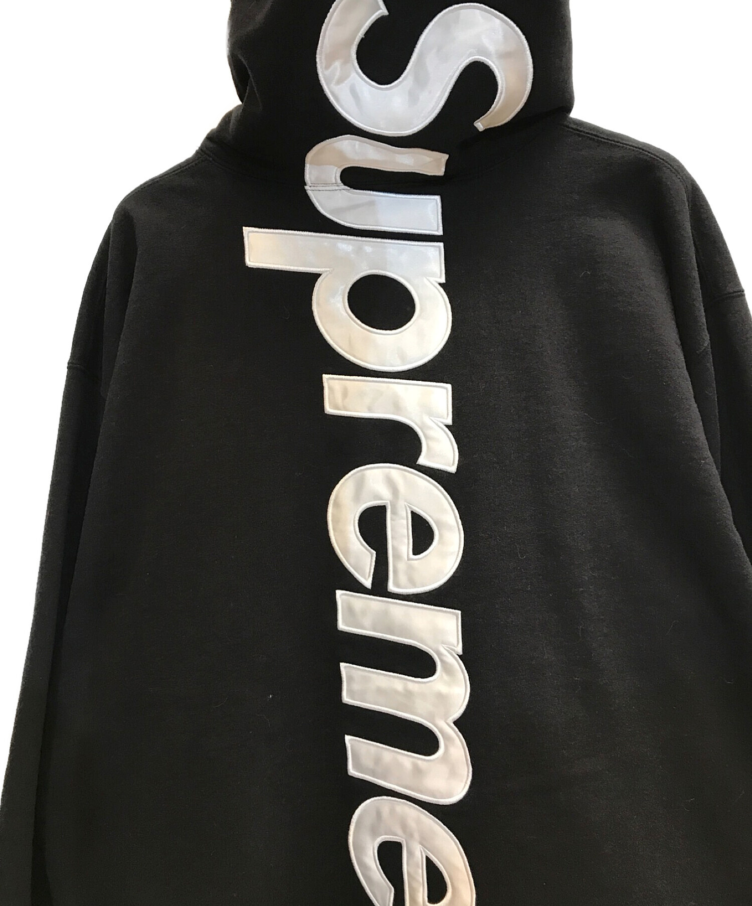 Supreme (シュプリーム) 22AW Satin Applique Hooded Sweatshirt　サテン アップリケ フーディー  スウェットシャツ　バックロゴ　パーカー ブラック サイズ:XXL