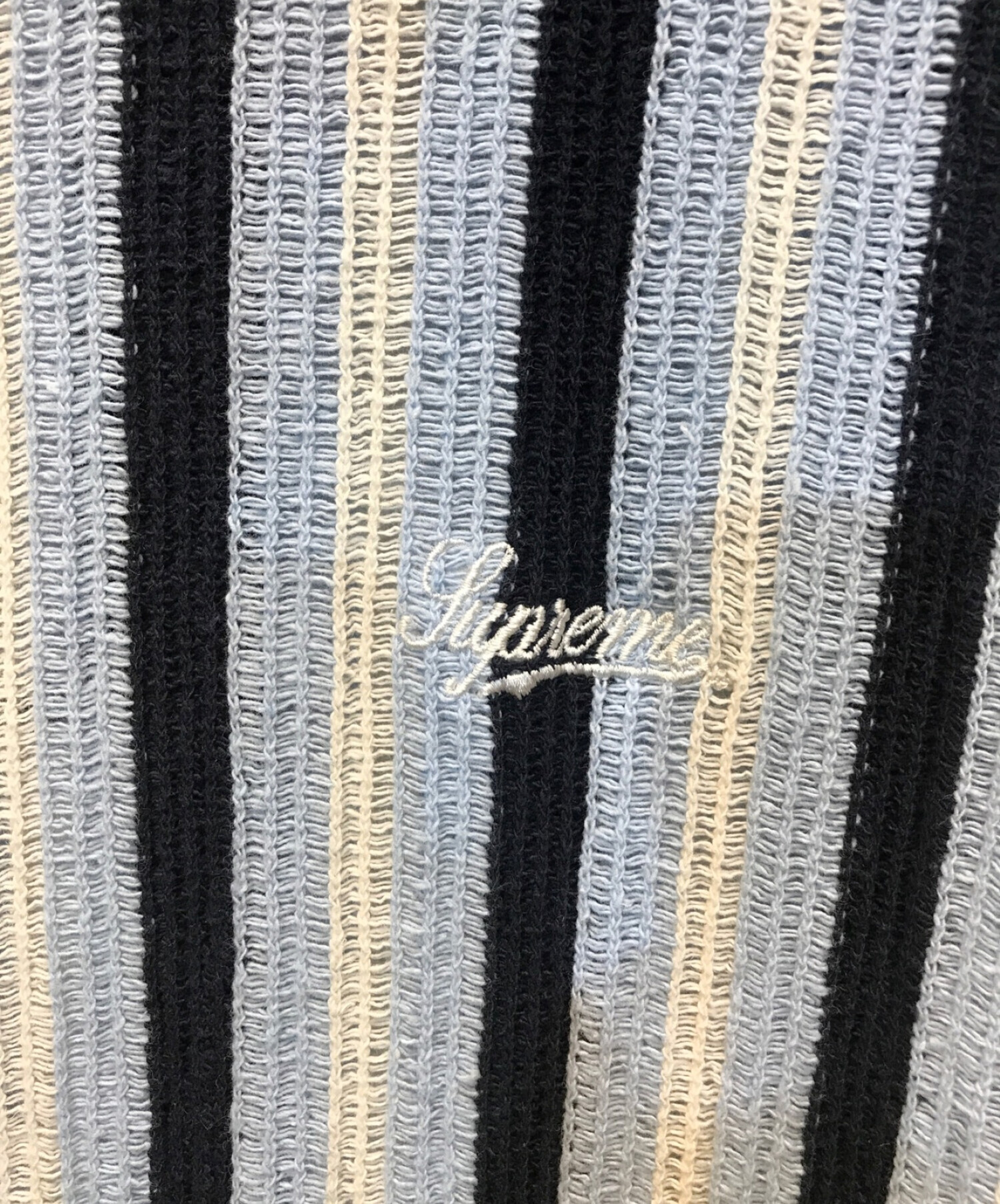 SUPREME (シュプリーム) 22SS Open Knit Stripe Zip Polo　オープンニットストライプジップポロ　ニットポロシャツ  ブルー サイズ:XL