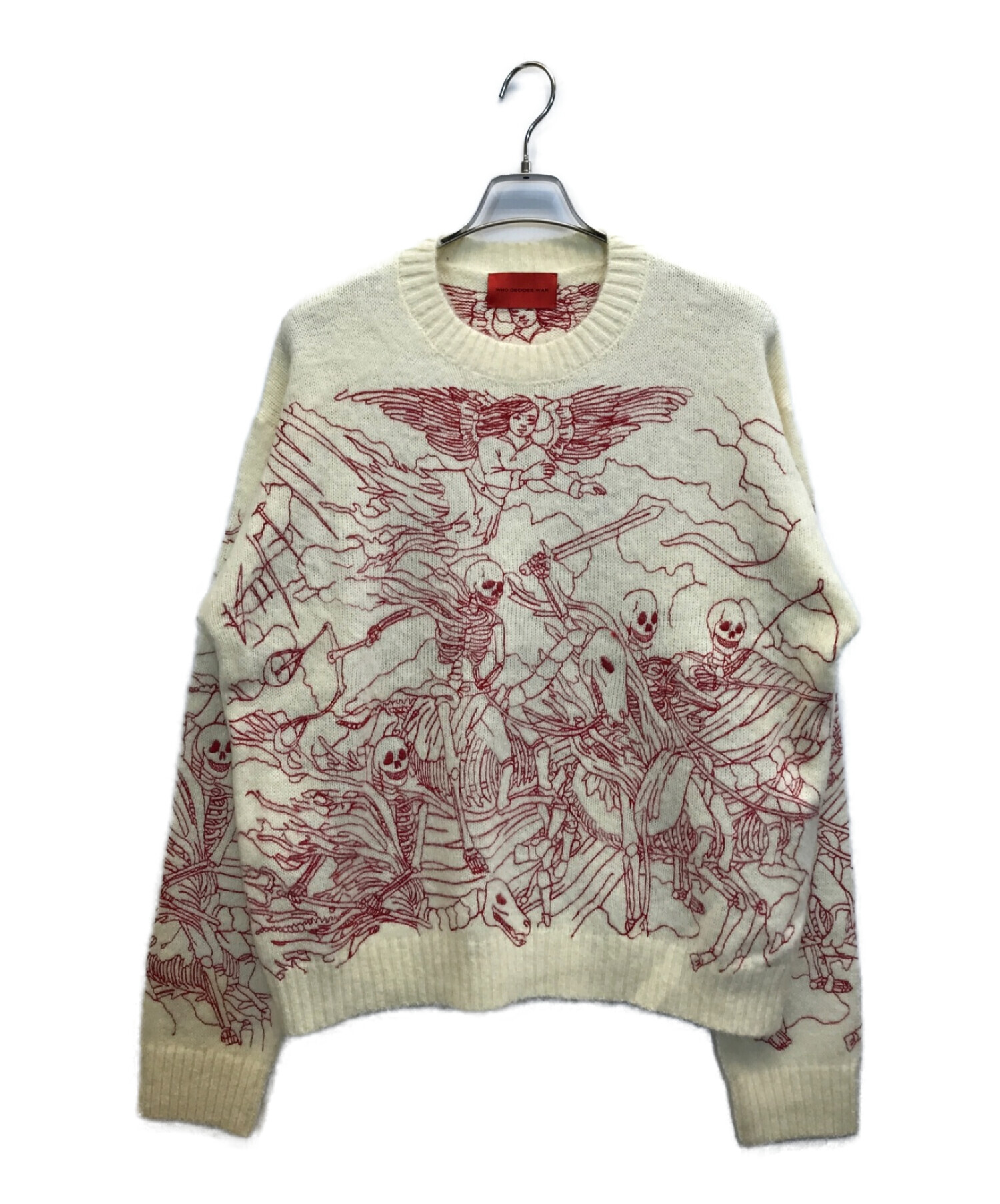 WHO DECIDES WAR (フー ディサイズ ウォー) Horsemen Crewneck Sweater　刺繍ステッチ　クルーネックニット　 セーター アイボリー サイズ:XL