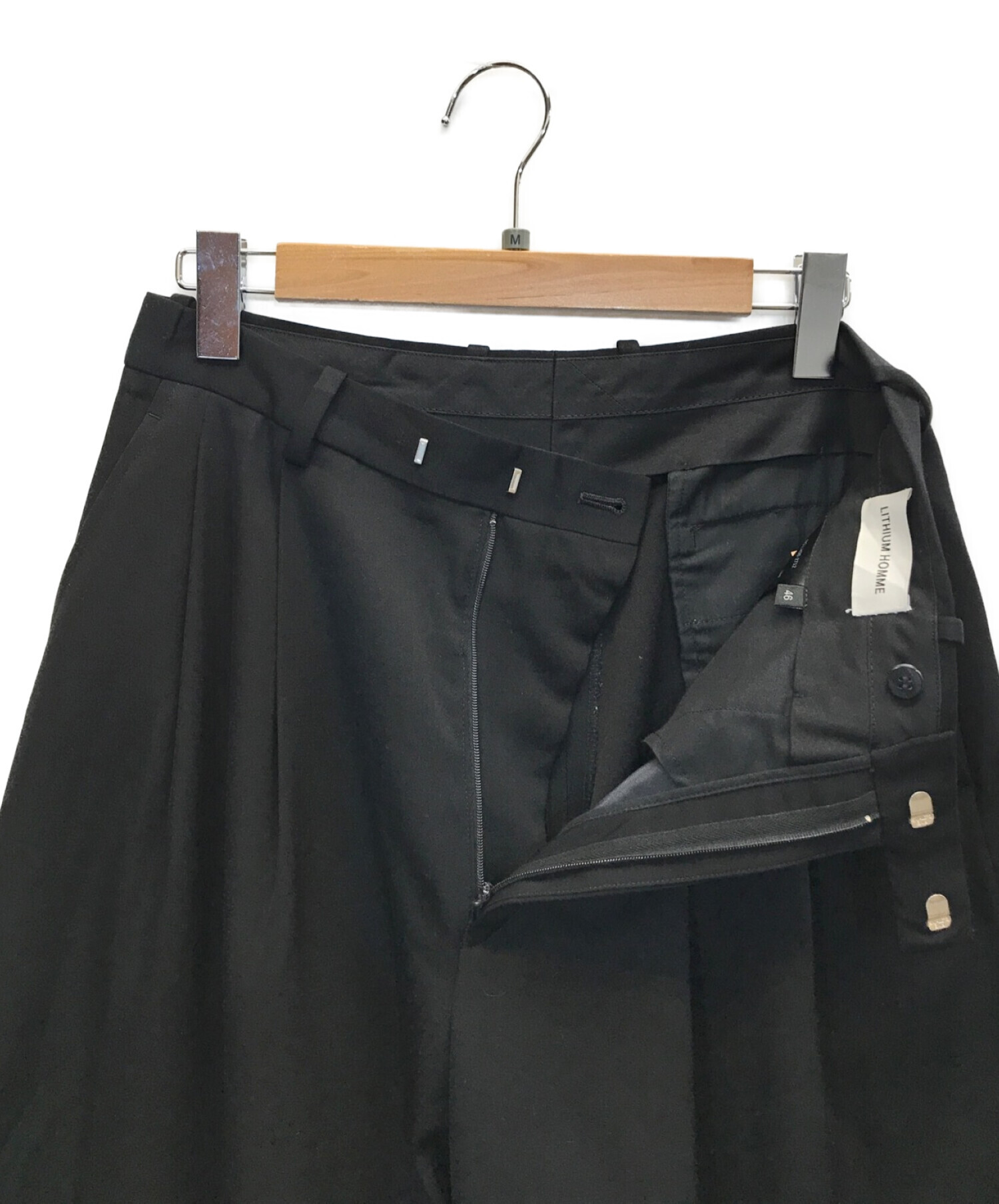 LITHIUM HOMME (リチウムオム・ファム) SUPER 120’S ULTRA-BLACK WOOL BALLON TROUSERS　 ウールバルーントラウザーズ　ワイドパンツ　スラックス ブラック サイズ:M