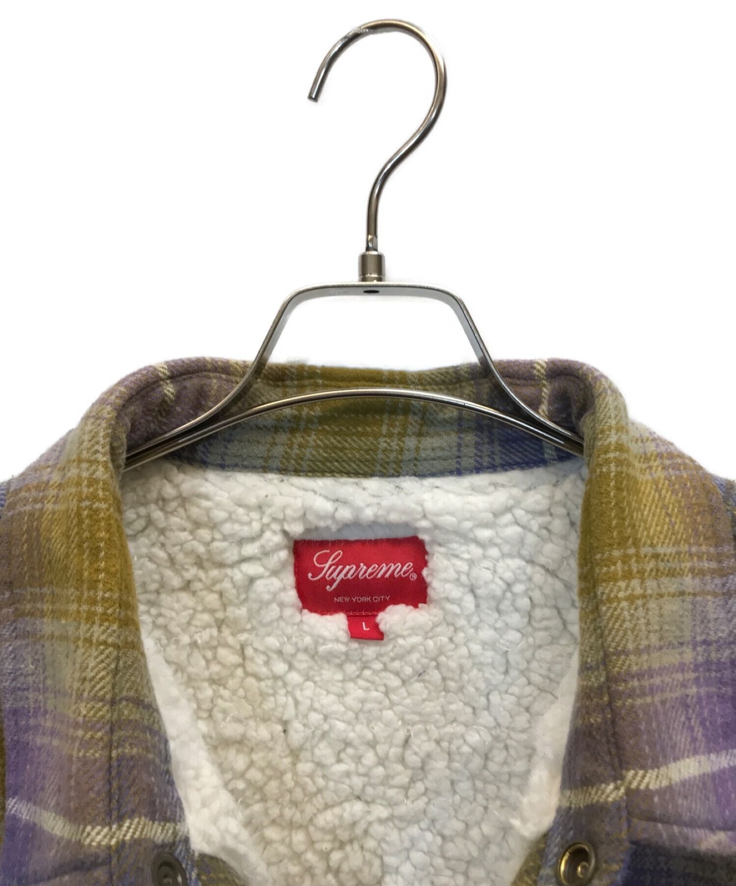 SUPREME (シュプリーム) 22AW Shearling Lined Flannel Shir　 シアリング ラインド フランネル シャツ　 中ボアネルシャツ　ジャケット ブラウン×パープル サイズ:L