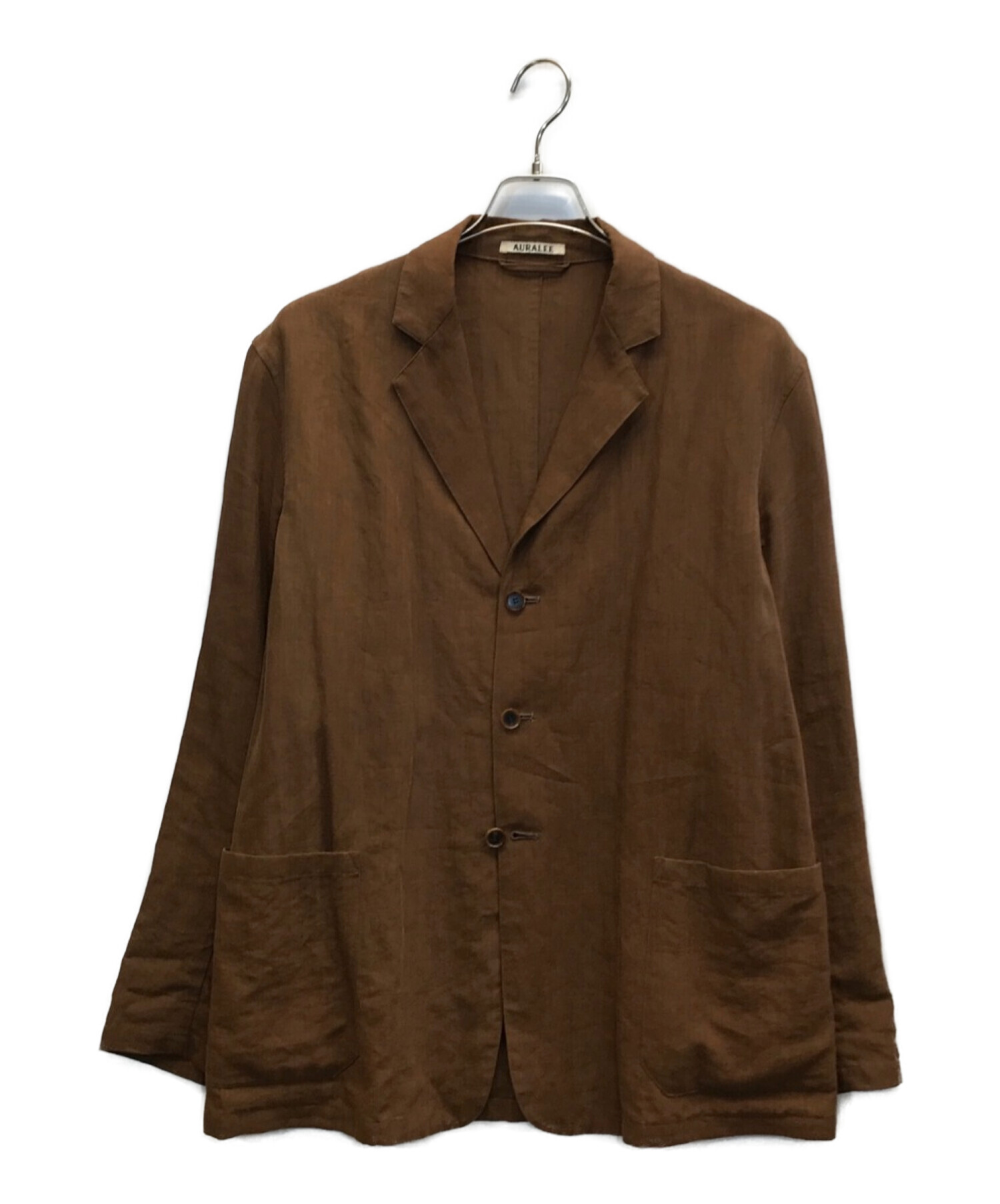 AURALEE (オーラリー) WASHED LINEN JACKET リネンジャケット　リネンテーラードジャケット ブラウン サイズ:3