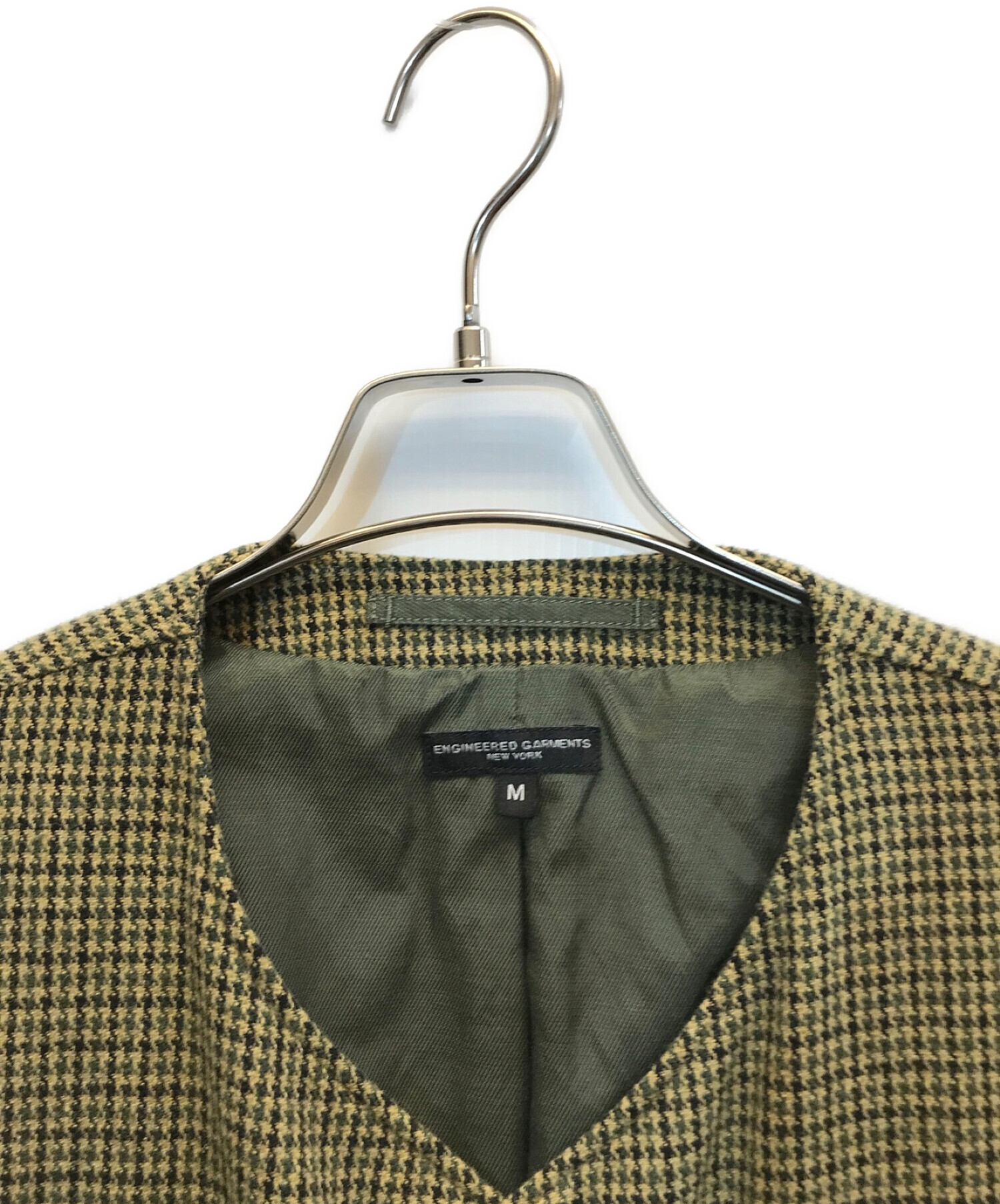 Engineered Garments (エンジニアドガーメンツ) No Collar Jacket ノーカラージャケット チェック ブラウン  サイズ:M