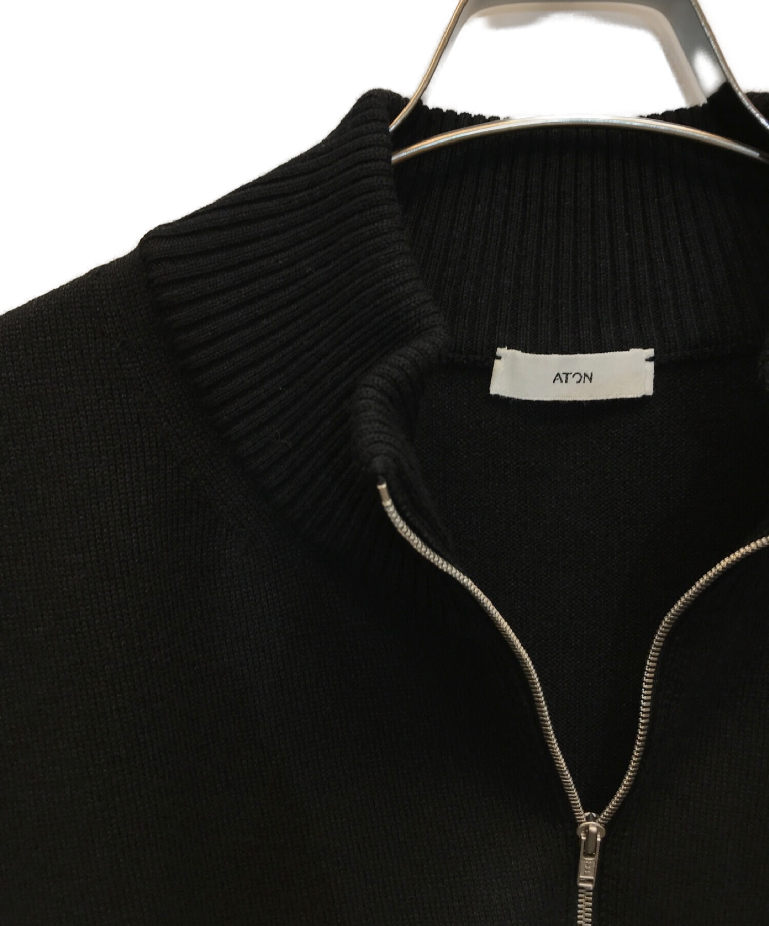 ATON (エイトン) 23SS　WOOL WASHI HALF ZIP SWEATER　和紙ハーフジップセーター　ニット ブラック サイズ:6