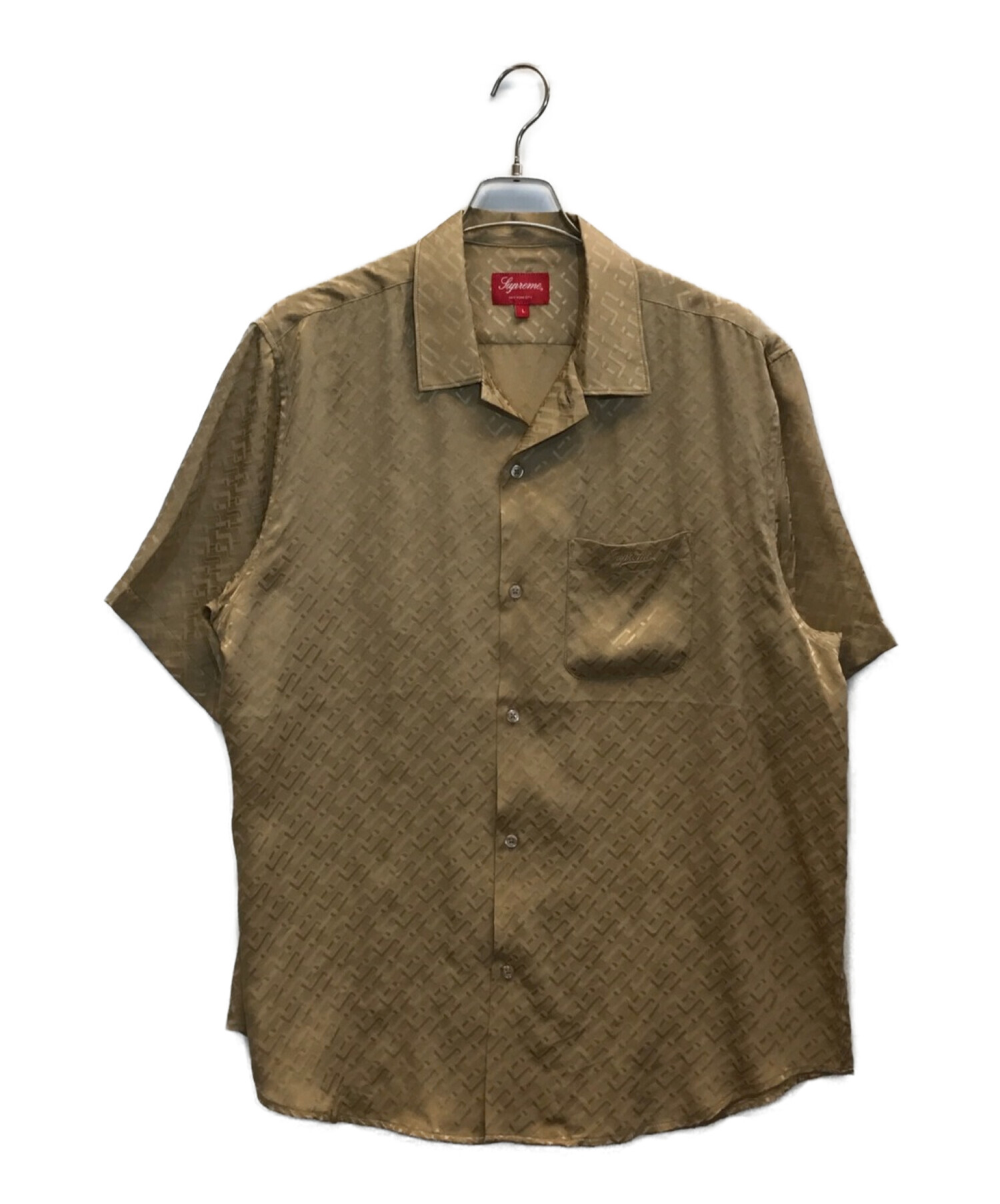 SUPREME (シュプリーム) 22SS Tonal Monogram Silk S/S Shirt　トーナル モノグラム シルク エスエス シャツ　 半袖オープンカラーシャツ ブラウン サイズ:L