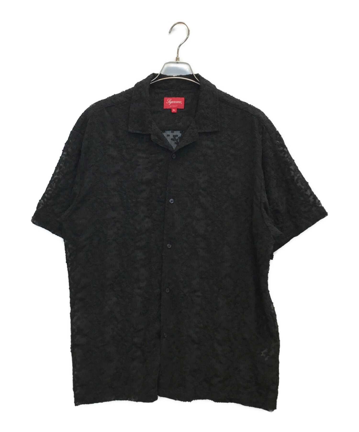 SUPREME (シュプリーム) 22SS Chainstitch Chiffon S/S Shirt　チェインステッチ シフォン エスエス シャツ　 半袖オープンカラーシャツ ブラック サイズ:XL