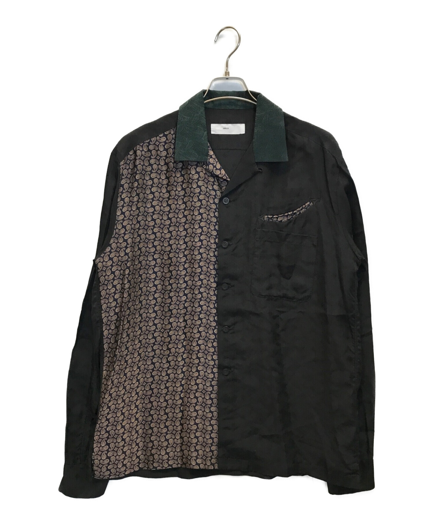 TOGA VIRILIS (トーガ ビリリース) 19AW CUPRA JACQUARD SHIRT　キュプラジャカードシャツ　ドッキング　 切替オープンカラーシャツ ブラック サイズ:48