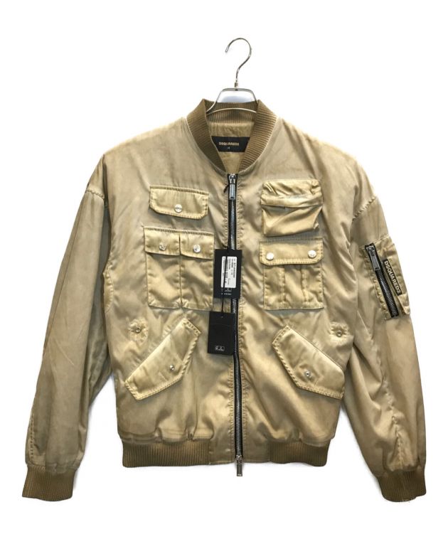 DSQUARED2 (ディースクエアード) 22SS CYPRUS BOMBER JACKET　ダブルジップ　多ポケット　ボンバージャケット　MA1  ベージュ サイズ:48