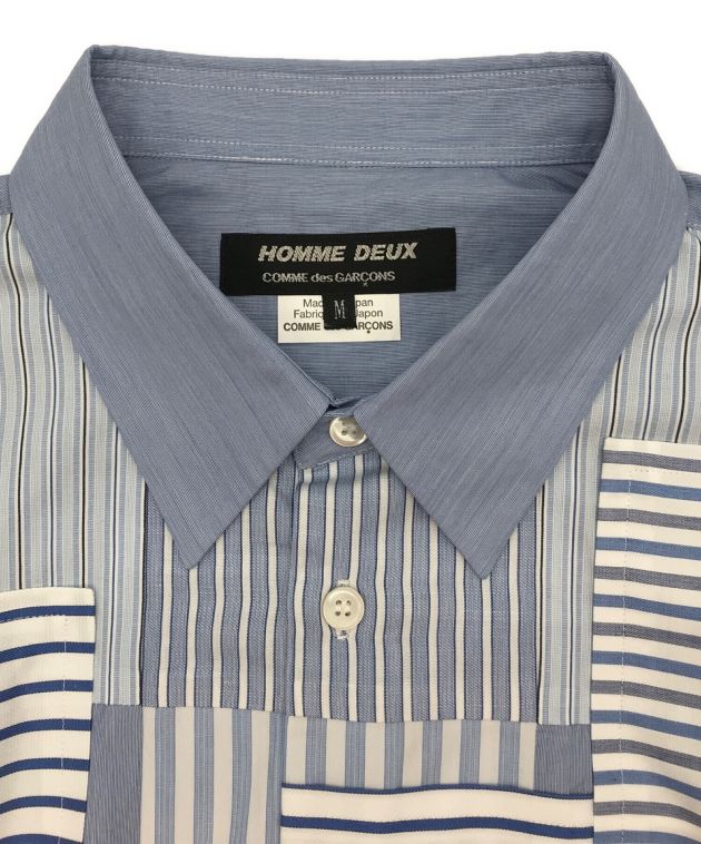 COMME des GARCONS HOMME DEUX (コムデギャルソン オム ドゥ) ミックスストライプシャツ パッチワークシャツ ブルー  サイズ:M