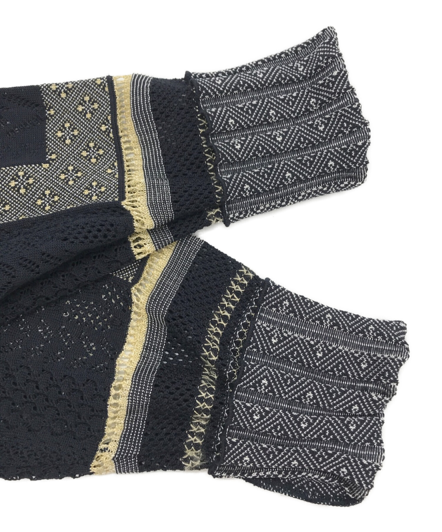 Mame Kurogouchi (マメクロゴウチ) 19SS Sash Jacquard Knit Pullover　ジャガードニット ブラック  サイズ:1