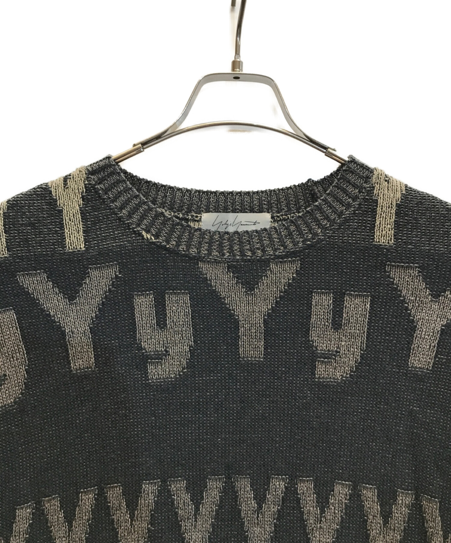 Yohji Yamamoto pour homme (ヨウジヤマモト プールオム) ALL OVER LOGO KNIT SWEATER /  ロングオーバーロゴニットスウェット ブラック サイズ:3