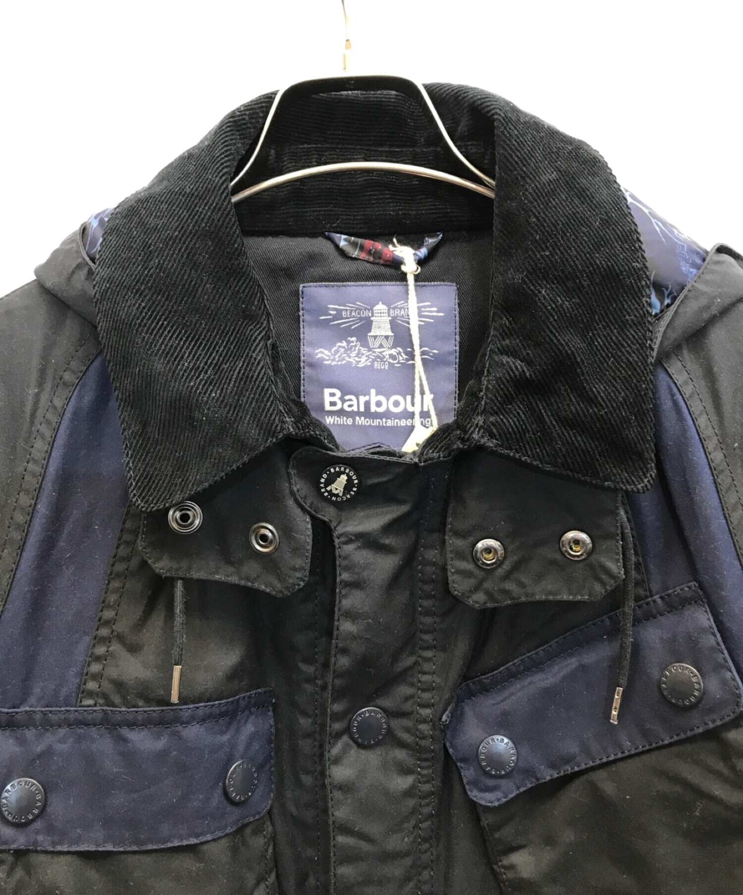 Barbour (バブアー) WHITE MOUNTAINEERING (ホワイトマウンテ二アニング) BLEAKAZUMA WAX JACKET　 コラボワックスジャケット ネイビー×ブラック サイズ:M