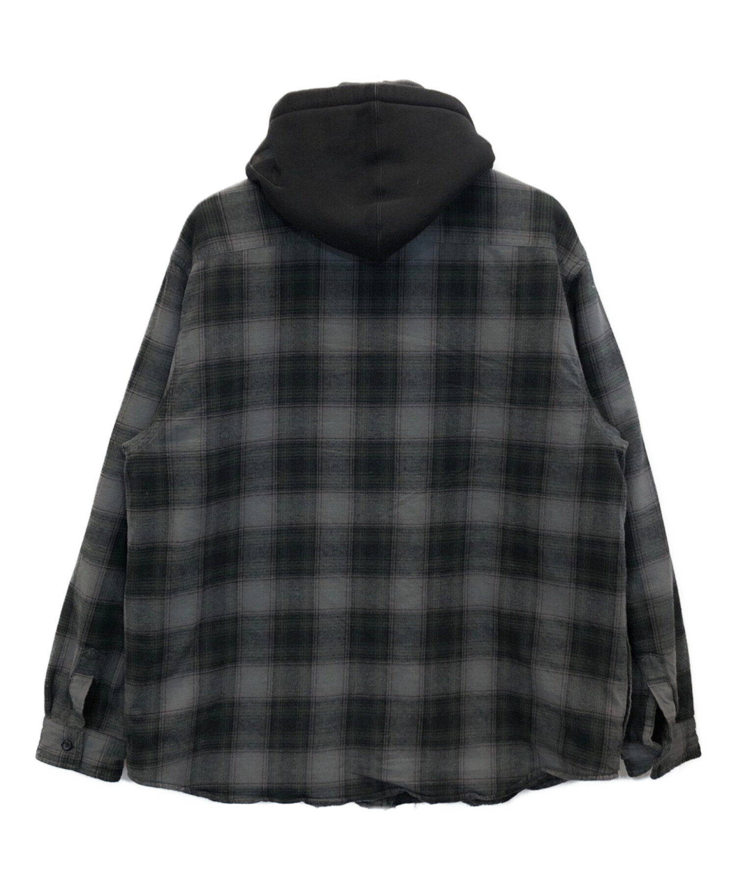 SUPREME (シュプリーム) 21AW Hooded Flannel Zip Up Shirt　フーディー フランネル ジップ アップ シャツ  ブラック×カーキ サイズ:XL