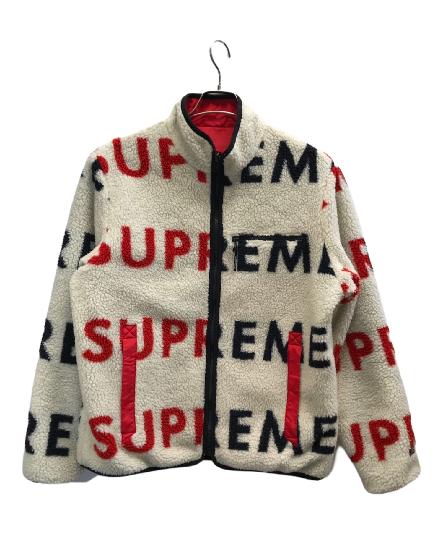 SUPREME (シュプリーム) 18AW Reversible Logo Fleece Jacket レッド×アイボリー サイズ:M
