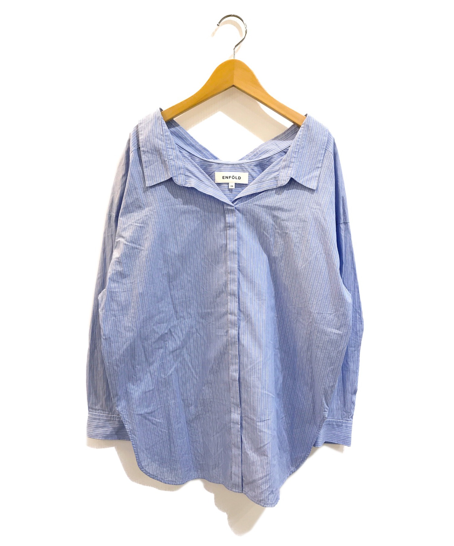 ENFOLD (エンフォルド) ストライプオーバースキッパーシャツ ブルー サイズ:36表記