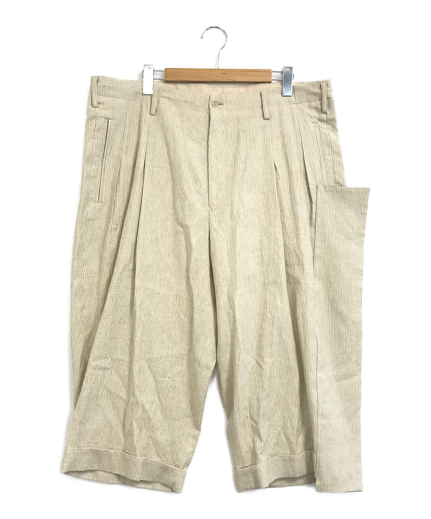 Yohji Yamamoto pour homme (ヨウジヤマモトプールオム) COTTON/LINEN HERRINGBONE STRIPE  FLASH CLOTH CUFFS PANTS アイボリー サイズ:2表記