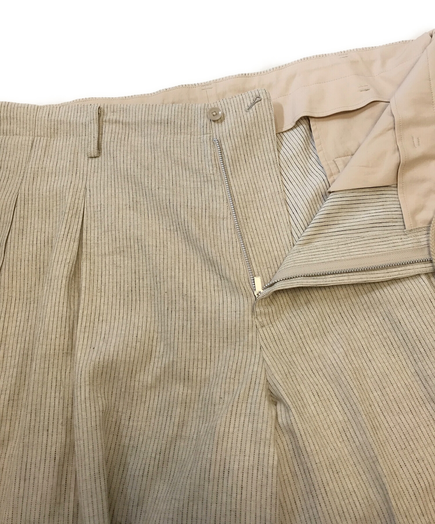 Yohji Yamamoto pour homme (ヨウジヤマモトプールオム) COTTON/LINEN HERRINGBONE STRIPE  FLASH CLOTH CUFFS PANTS アイボリー サイズ:2表記