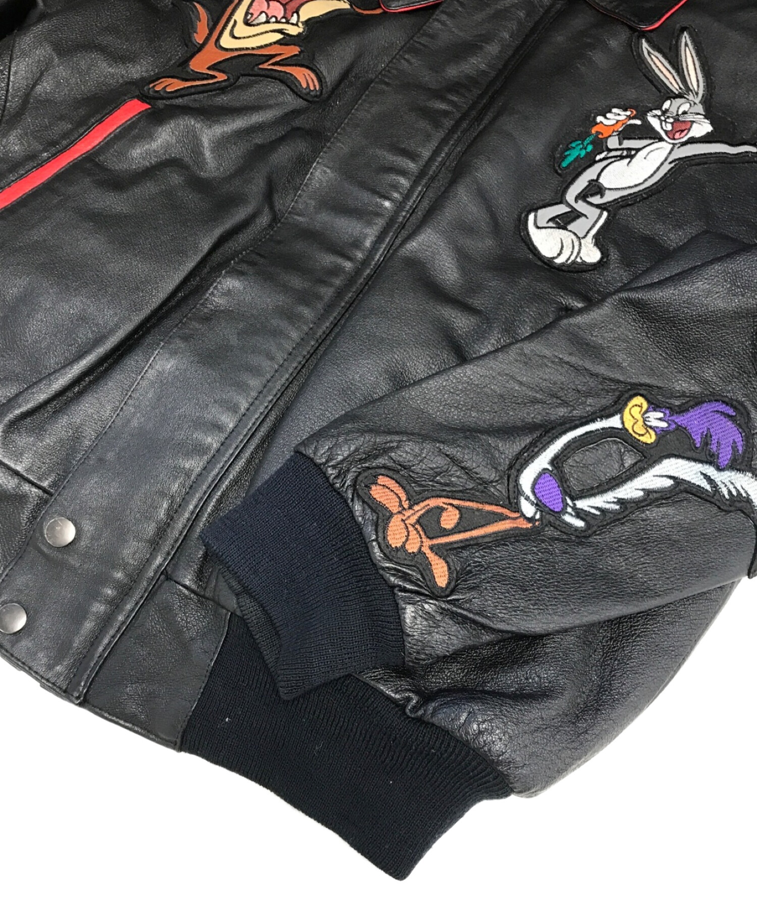 LOONEY TUNES (ルーニーチューンズ) [古着]キャラクター刺繍レザージャケット ブラック サイズ:S