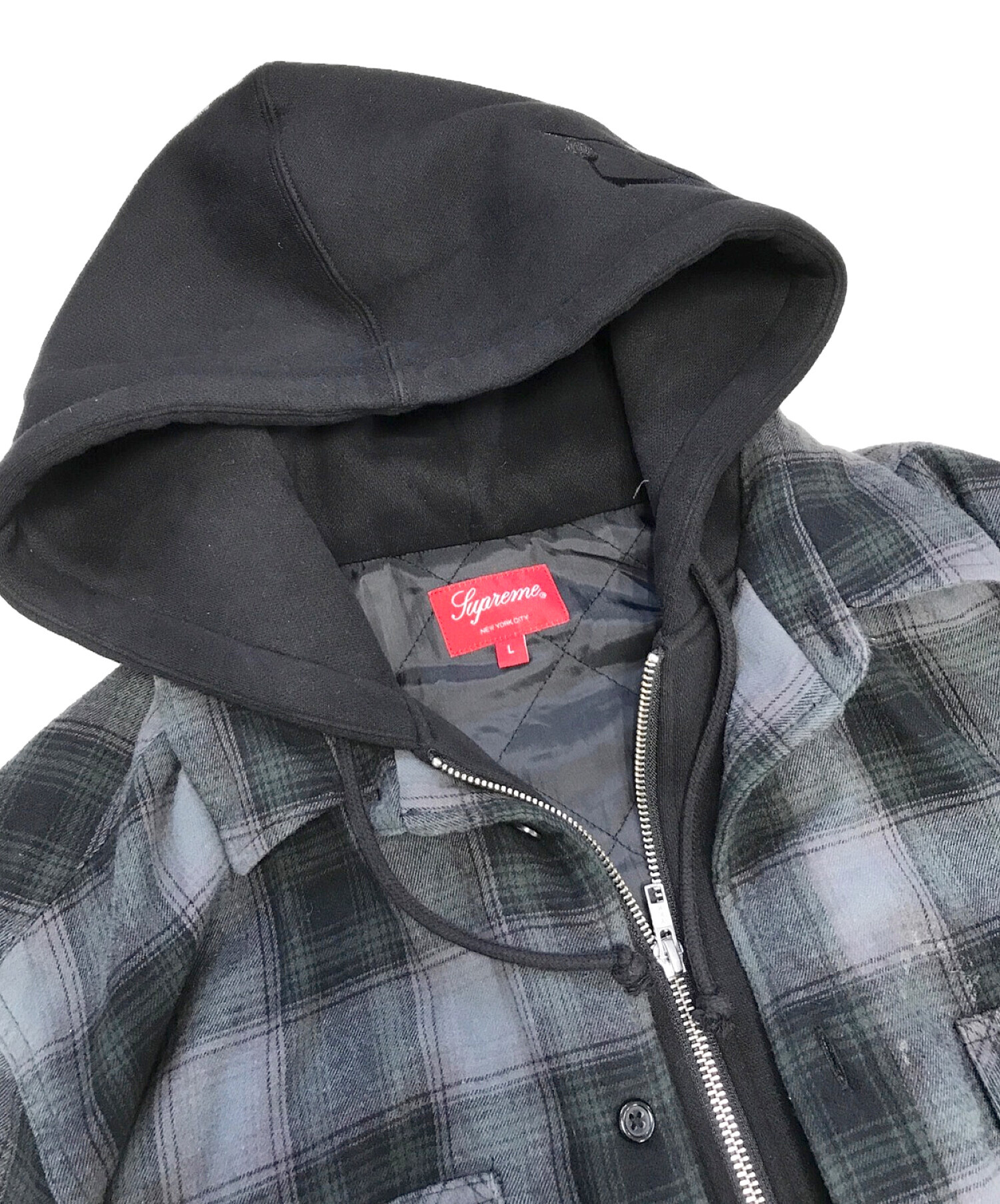 Supreme (シュプリーム) HOODED FLANNEL Zip Up Shirt グレー サイズ:L