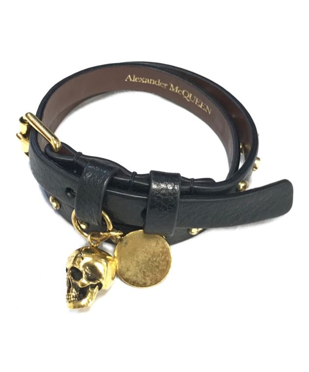 中古・古着通販】ALEXANDER McQUEEN (アレキサンダーマックイーン) スカルチャームスタッズレザーブレスレット ブラック  サイズ:表記なし｜ブランド・古着通販 トレファク公式【TREFAC FASHION】スマホサイト