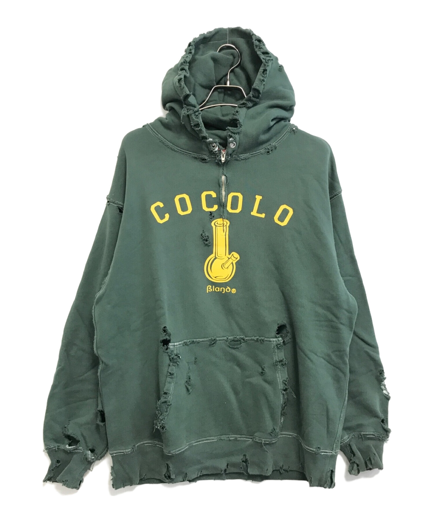 中古・古着通販】COCOLOBLAND (ココロブランド) ダメージ加工ハーフジップパーカー グリーン サイズ:XXL｜ブランド・古着通販  トレファク公式【TREFAC FASHION】スマホサイト