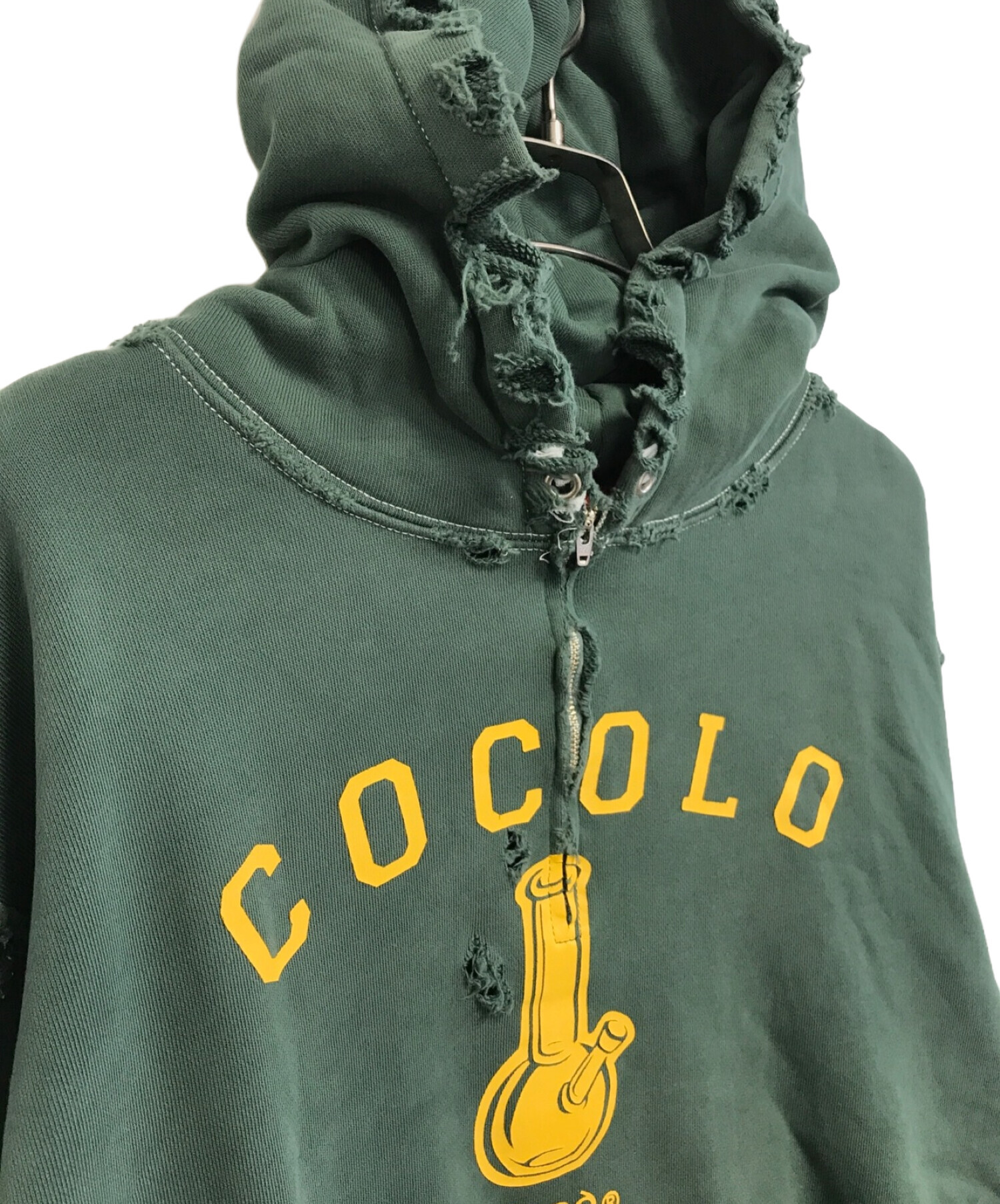 中古・古着通販】COCOLOBLAND (ココロブランド) ダメージ加工ハーフジップパーカー グリーン サイズ:XXL｜ブランド・古着通販  トレファク公式【TREFAC FASHION】スマホサイト