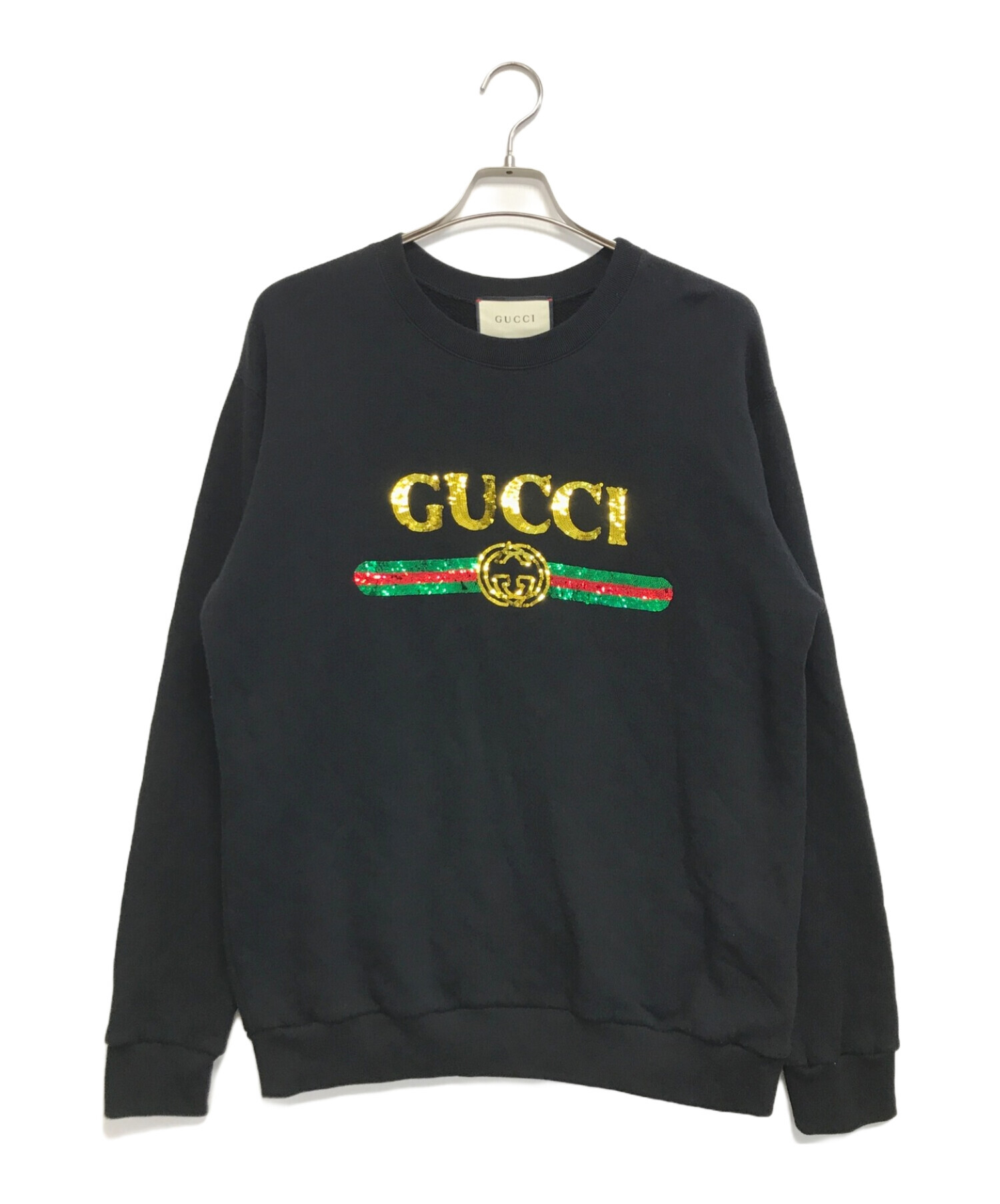 GUCCI (グッチ) スパンコールロゴスウェット ブラック サイズ:Ｍ