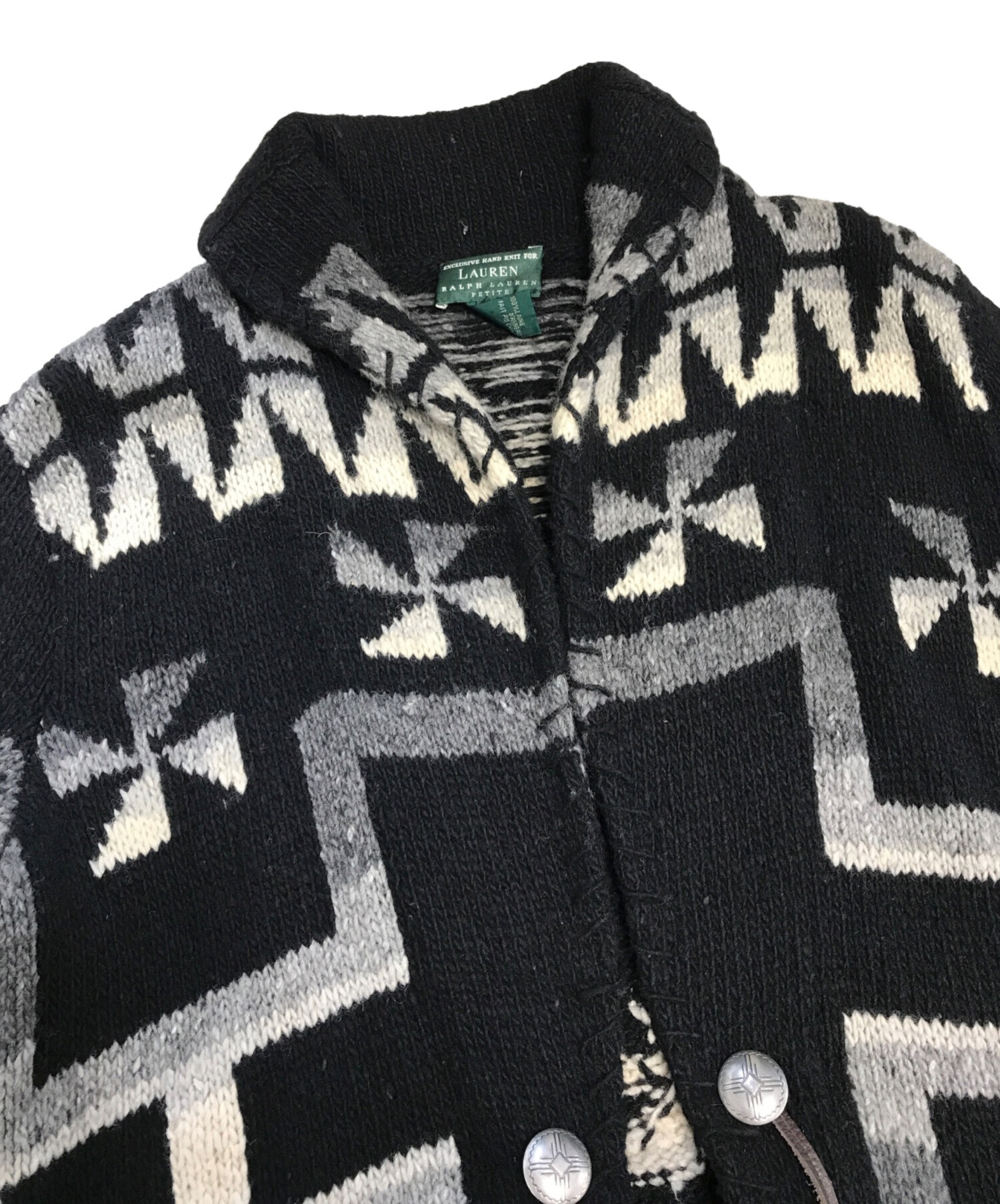 中古・古着通販】LAUREN RALPH LAUREN (ローレンラルフローレン) ネイティブ柄ハンドニットショールカラーガウン ブラック  サイズ:P/M｜ブランド・古着通販 トレファク公式【TREFAC FASHION】スマホサイト