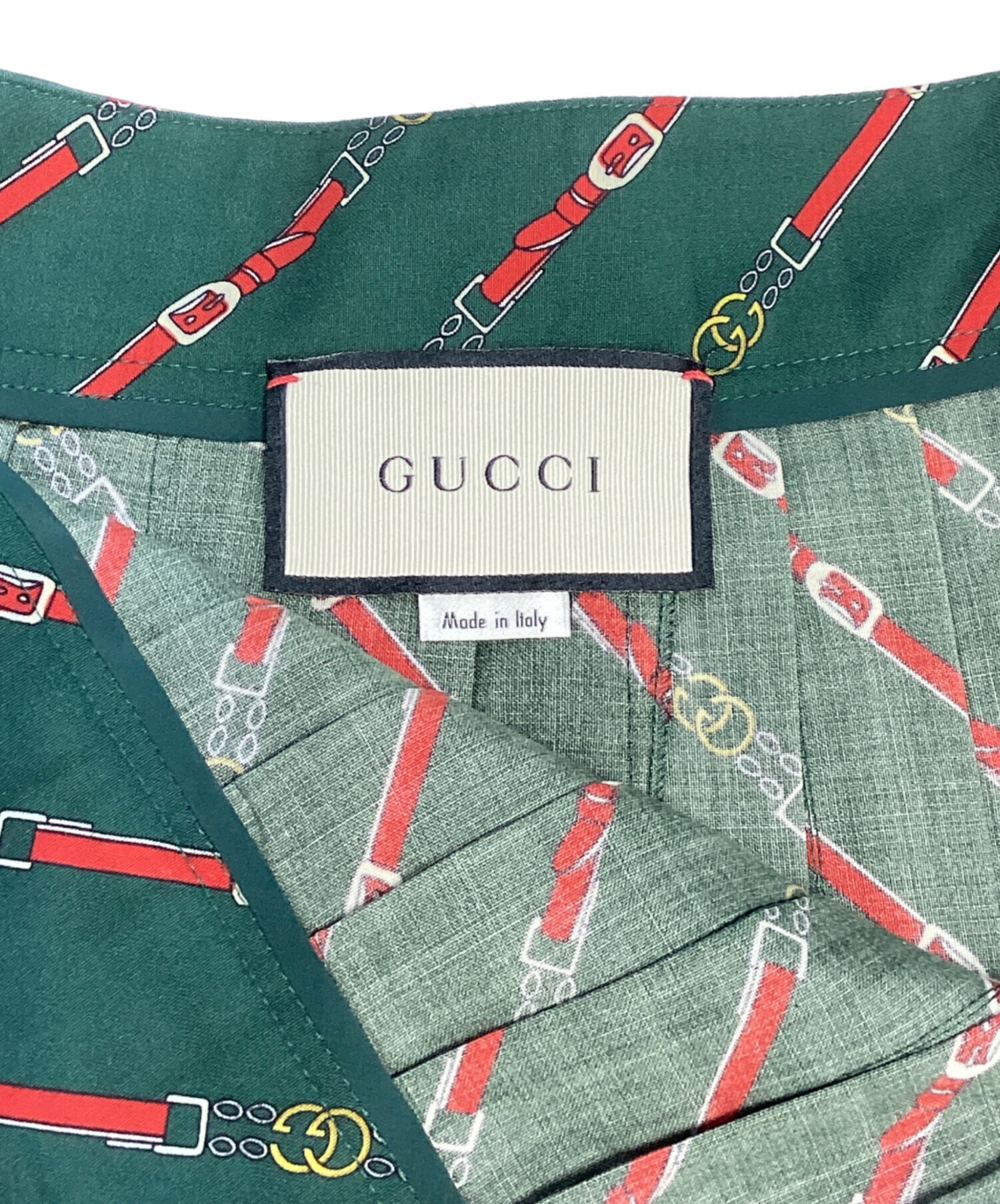 GUCCI (グッチ) 総柄プリーツスカート グリーン サイズ:42