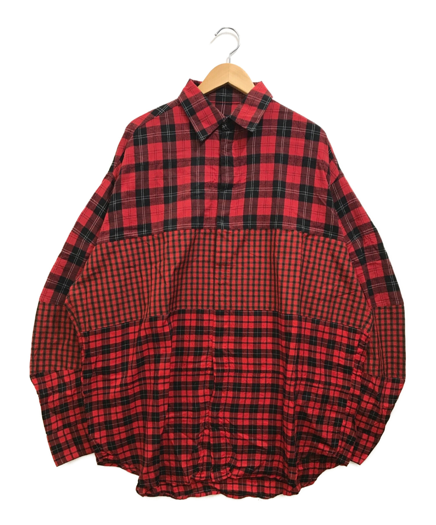 ALMOSTBLACK (オールモストブラック) SWITCHING CHECK SHIRT レッド サイズ:1