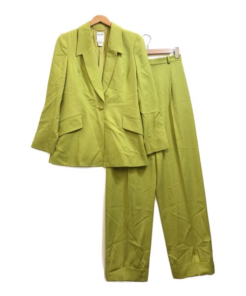 季節感春秋セリーヌ　スーツ　セットアップ　ツーピース　深緑　L  美品　レア　ウール　ロゴ