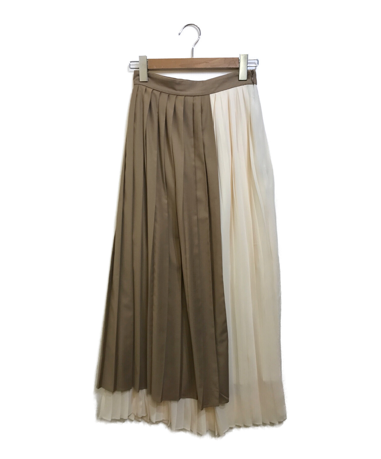 CLANE (クラネ) BI COLOR PLEATS SKIRT ブラウン×ベージュ サイズ:1